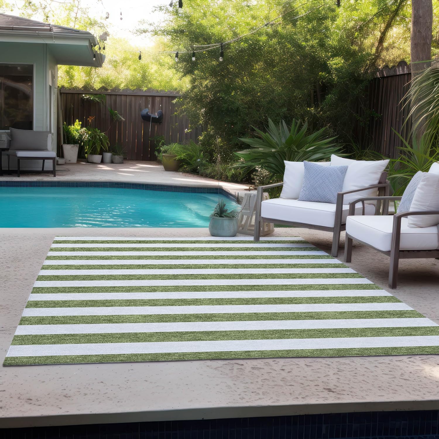 Addison Rugs Chantille ACN528 Green 3' x 5 Indoor Outdoor Area Rug, Stain Resistant, Machine Washable, Non Shedding, Bedroom, Living Room, Dining Room, Kitchen Rug
