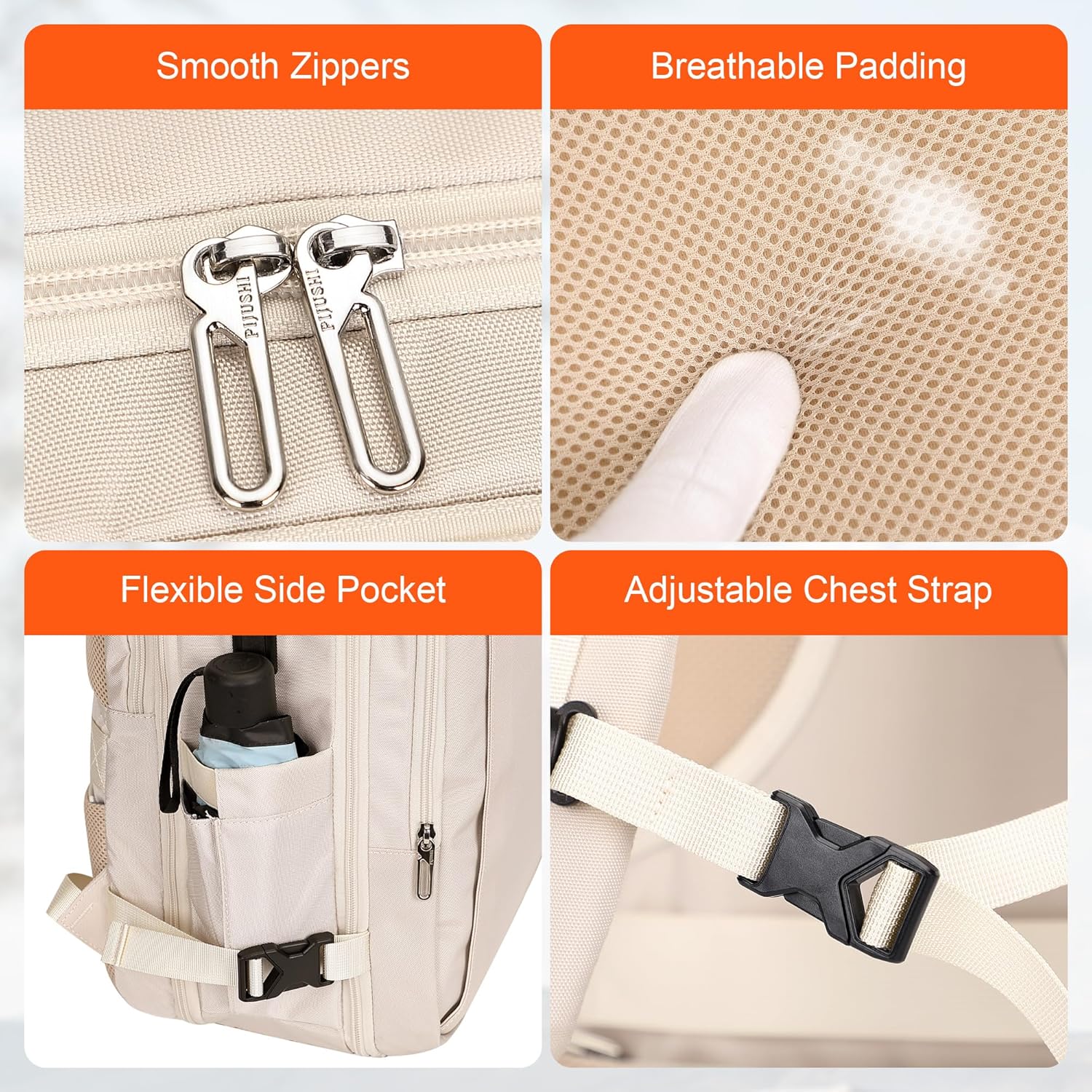 PIJUSHI Travel Backpack for Women Expandable Carry on Luggage Backpack Airline Approved Personal Item Laptop Bag(PE034 Beige) - Image 9