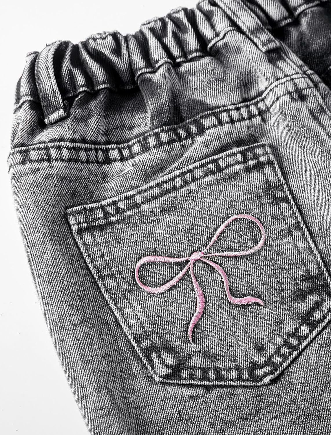 Girls Wide Leg Jeans Baggy Bow Embroidery High Elastic Waist Denim Pants Cute Y2K Trendy Tween Streetwear 8-16Y - Image 6