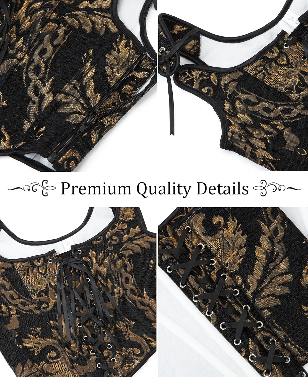 Dreay Womens Vintage Grommet Lace Up Tie Front Corset Bustier Shapewear Top Renaissance Corset Tops for Women - Image 4