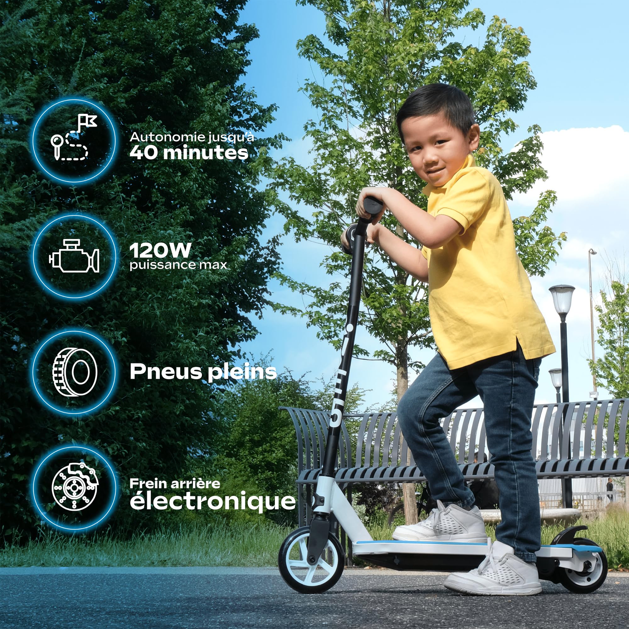 UrbanGlide Trottinette Électrique Enfant Ride 55 Bleu – Moteur 30W - 10 km/h - Autonomie Jusqu'a 40 Min - 3-8 Ans
