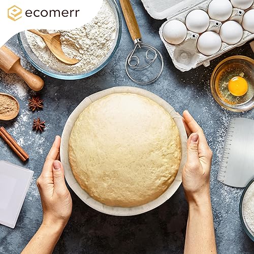 Miniatura 8 de Cesta Banneton a prueba de pan de 9 pulgadas, juego de 2 cestas redondas y ovaladas de ratán para hornear pan de masa madre con pan cojo, raspador