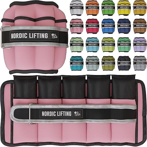 Miniatura 18 de Nordic Lifting - Pesas ajustables de tobillo para mujeres y hombres – 1 par (2–10 libras) Pesas de muñeca, brazo y pierna para gimnasio, yoga y