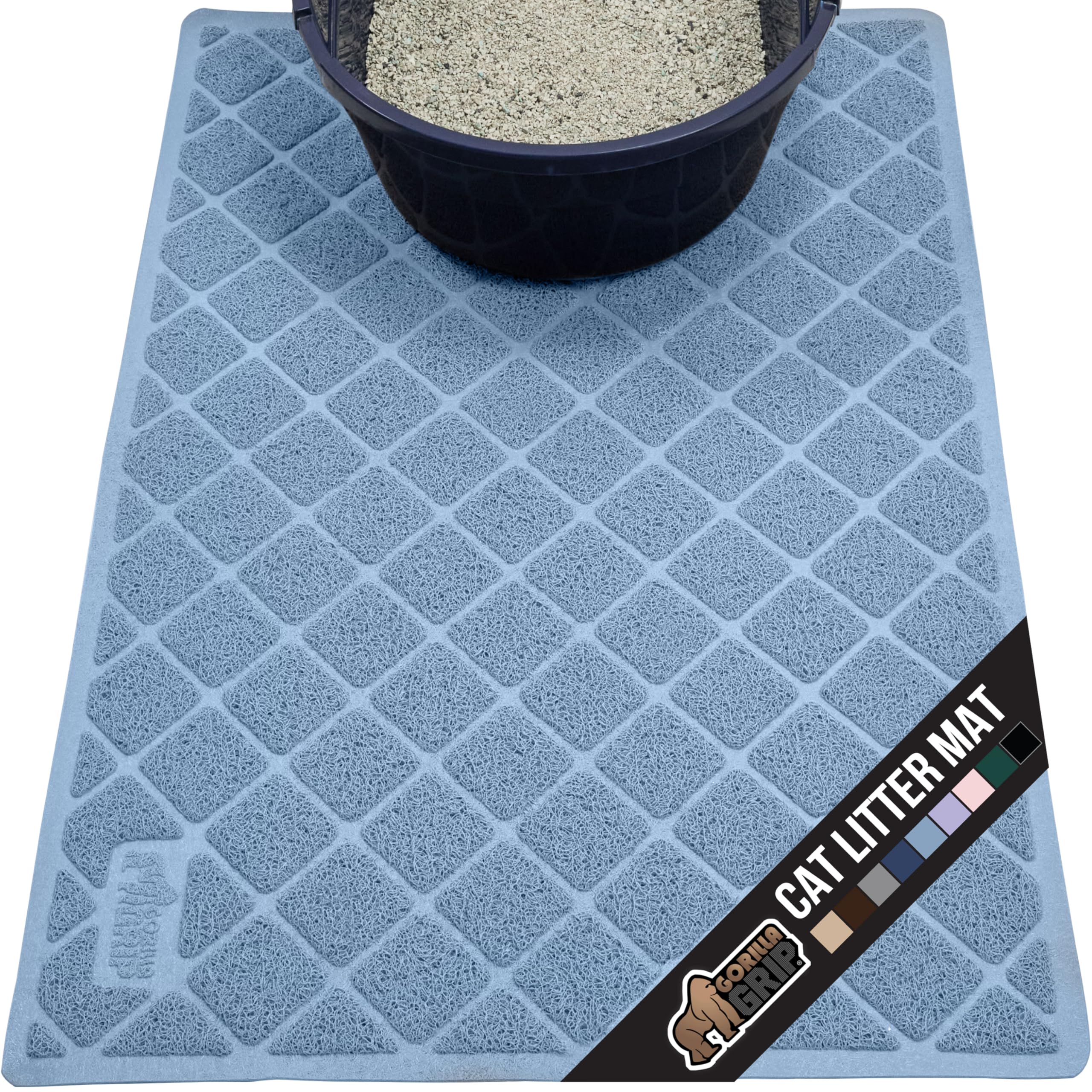 GORILLA GRIP Cat Litter Box Mat, 47x35, Water Resistant, US Designed Kitty Litter Trapping Mats, Easy to Clean, Scatter Control, Less Mess and Clean