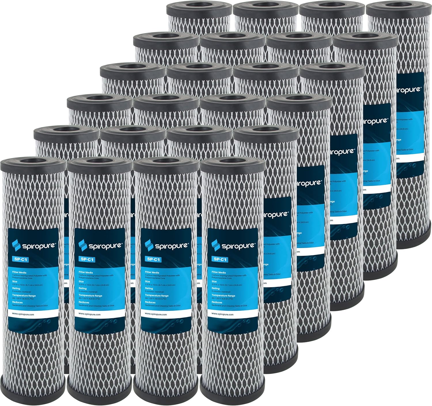 SpiroPure SP-C1 10x2.5 5 Micron Dual Purpose Sediment and Carbon Water Filter Cartridge C1 155002-43 D-10A (Case of 24)