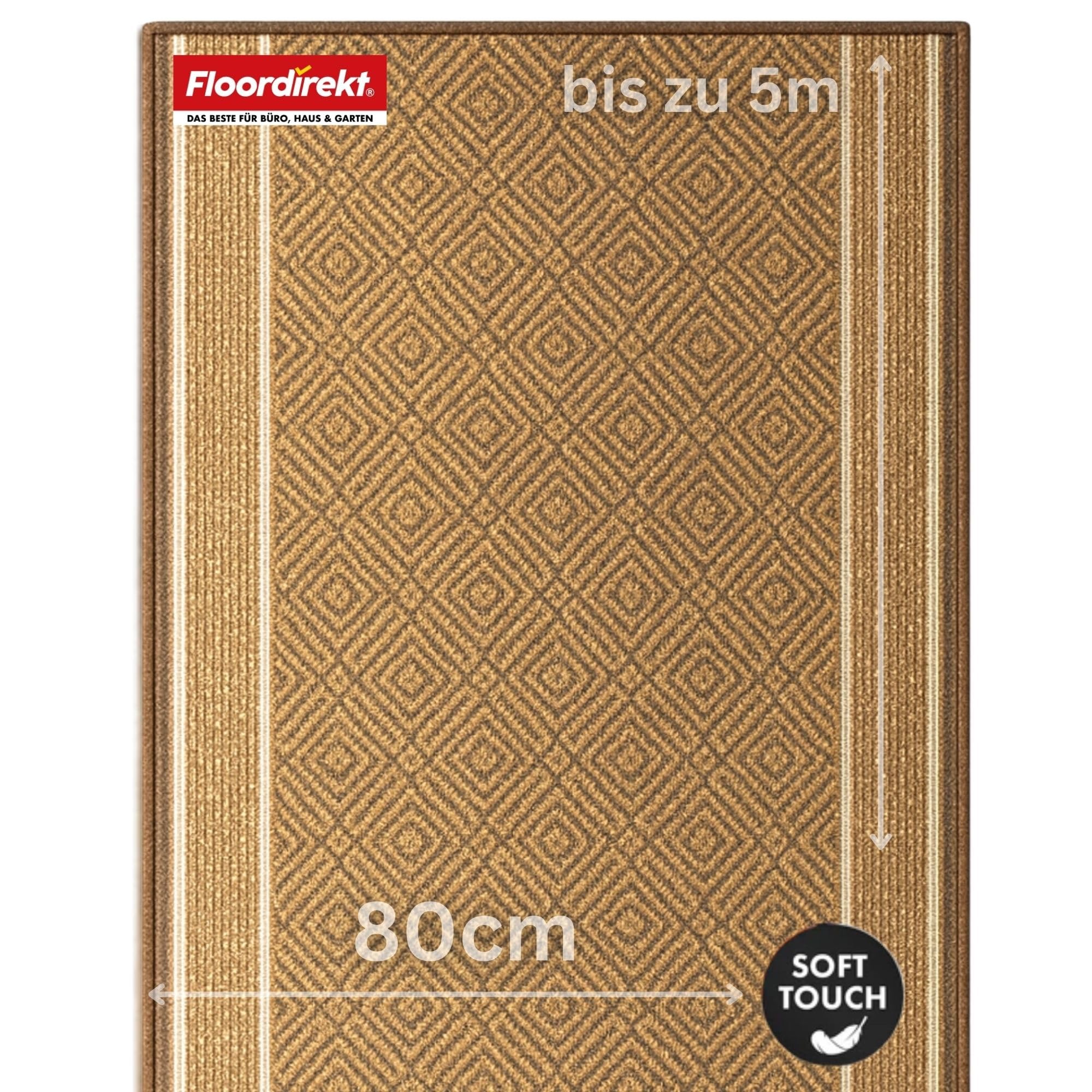 KARAT Premium Teppichläufer mit Muster - 80 x 500 cm, Beige - Modernes Rauten-Design - Teppich - Läufer für Küche, Flur & Wohnraum - Flurläufer Küchenläufer Flurteppich (Olymp)