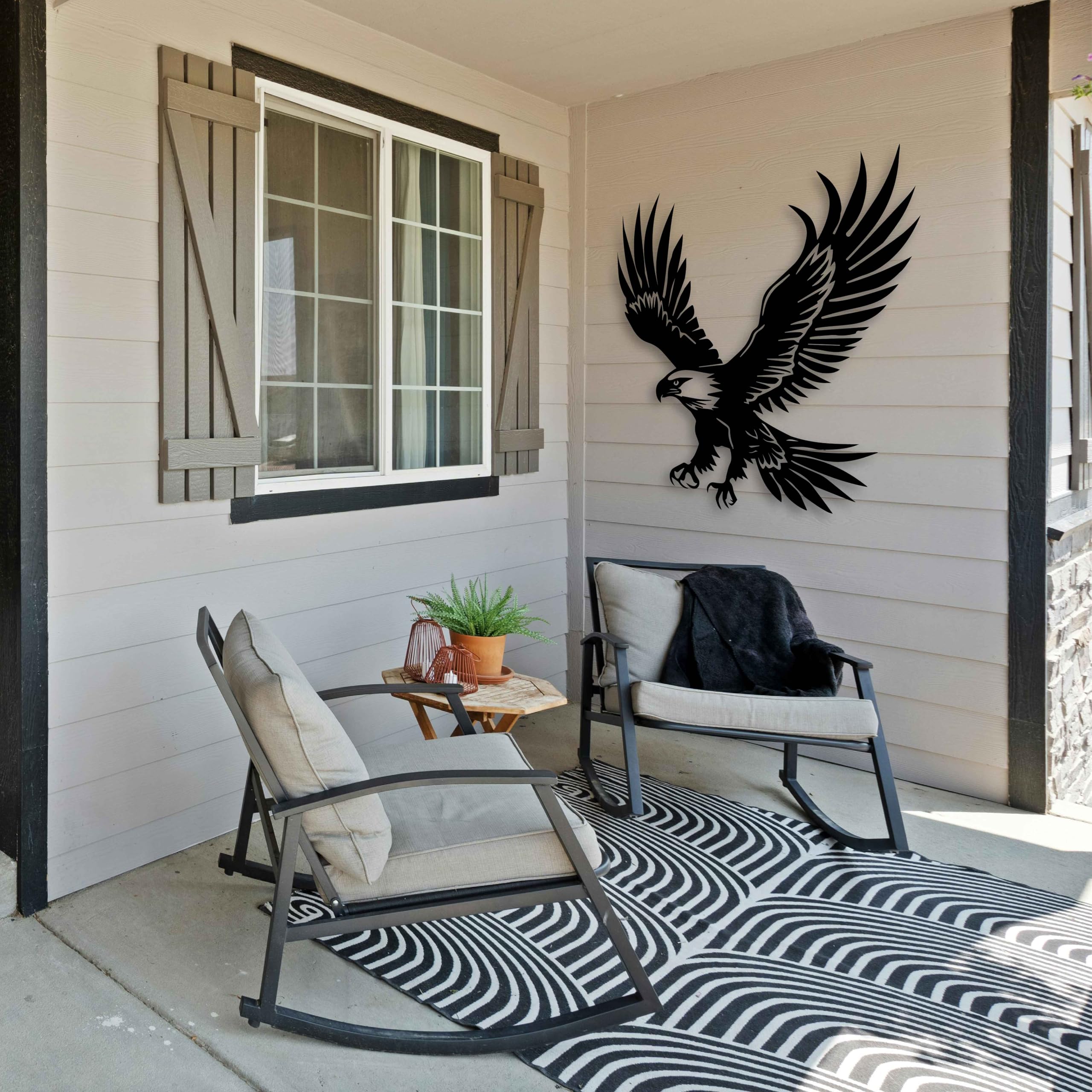 KAWA METALWORKS Décoration murale en métal avec aigle américain, panneau en métal patriotique, sculpture murale d'animaux sauvages, décoration d'oiseau majestueux volant pour intérieur et extérieur