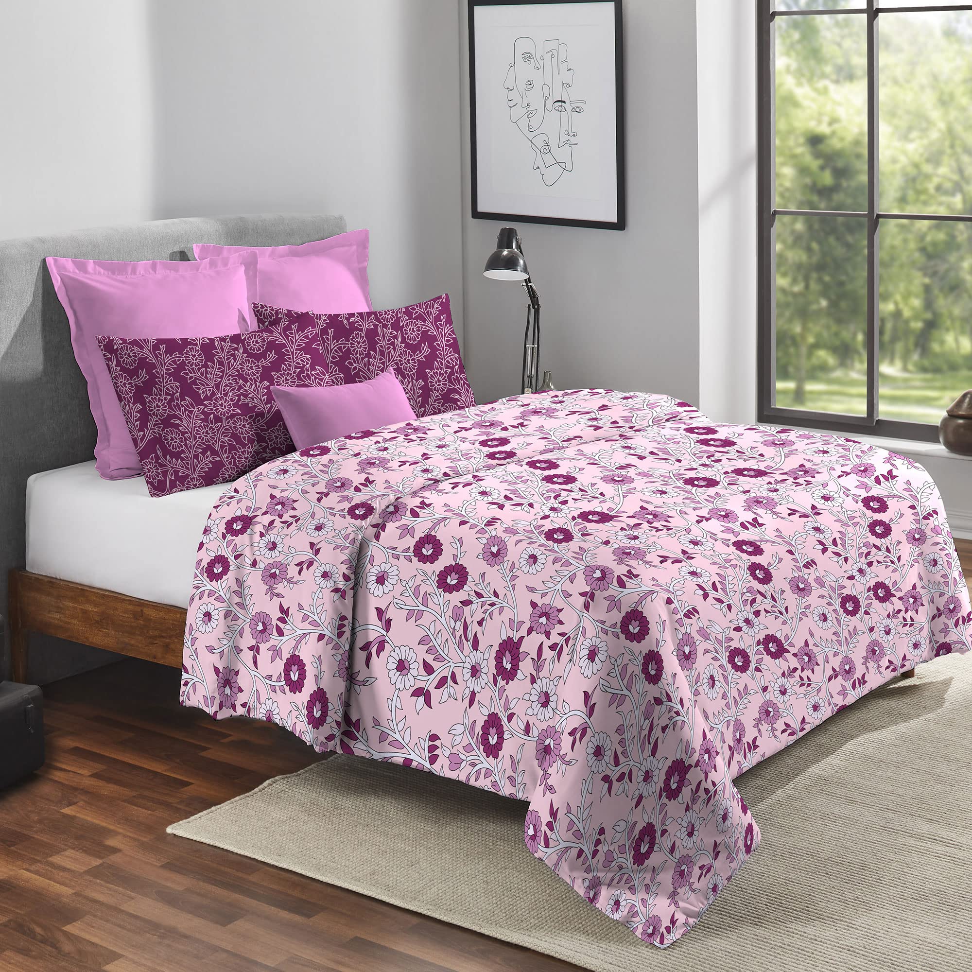 TRIDENT Feather Tales Queen Size Reversible Comforter Double Bed Blanket, 144 Thread Count, 100% Cotton Shell with 120 G
