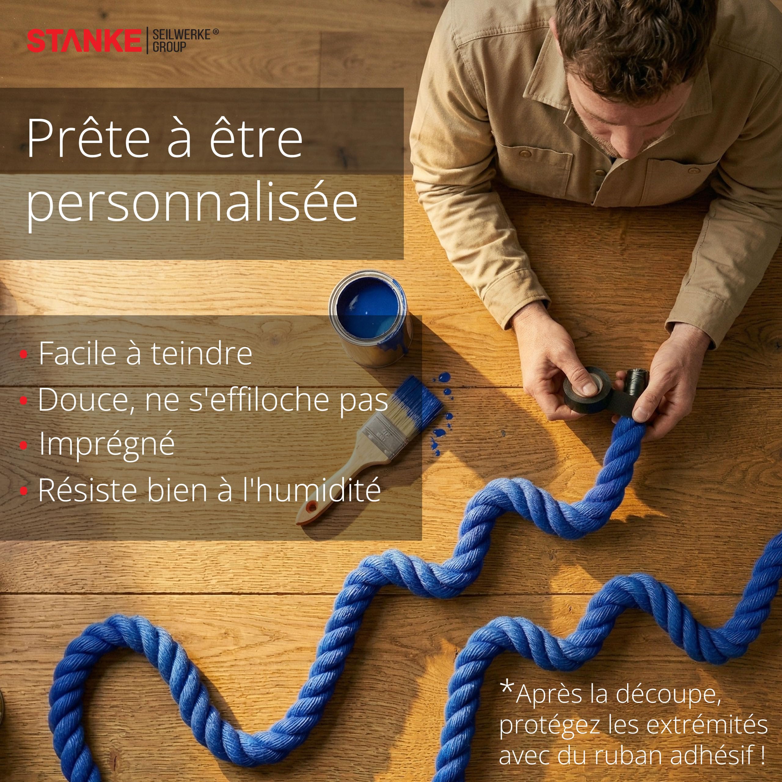 Seilwerk STANKE Grosse Corde Coton 30mm x 15m, torsadée en 3 brins - Plinthe Corde, pour Finitions murales, Protection Contre Les Chocs – Stable, Bonne adhérence, Facile à Nouer, 100% Coton Naturel