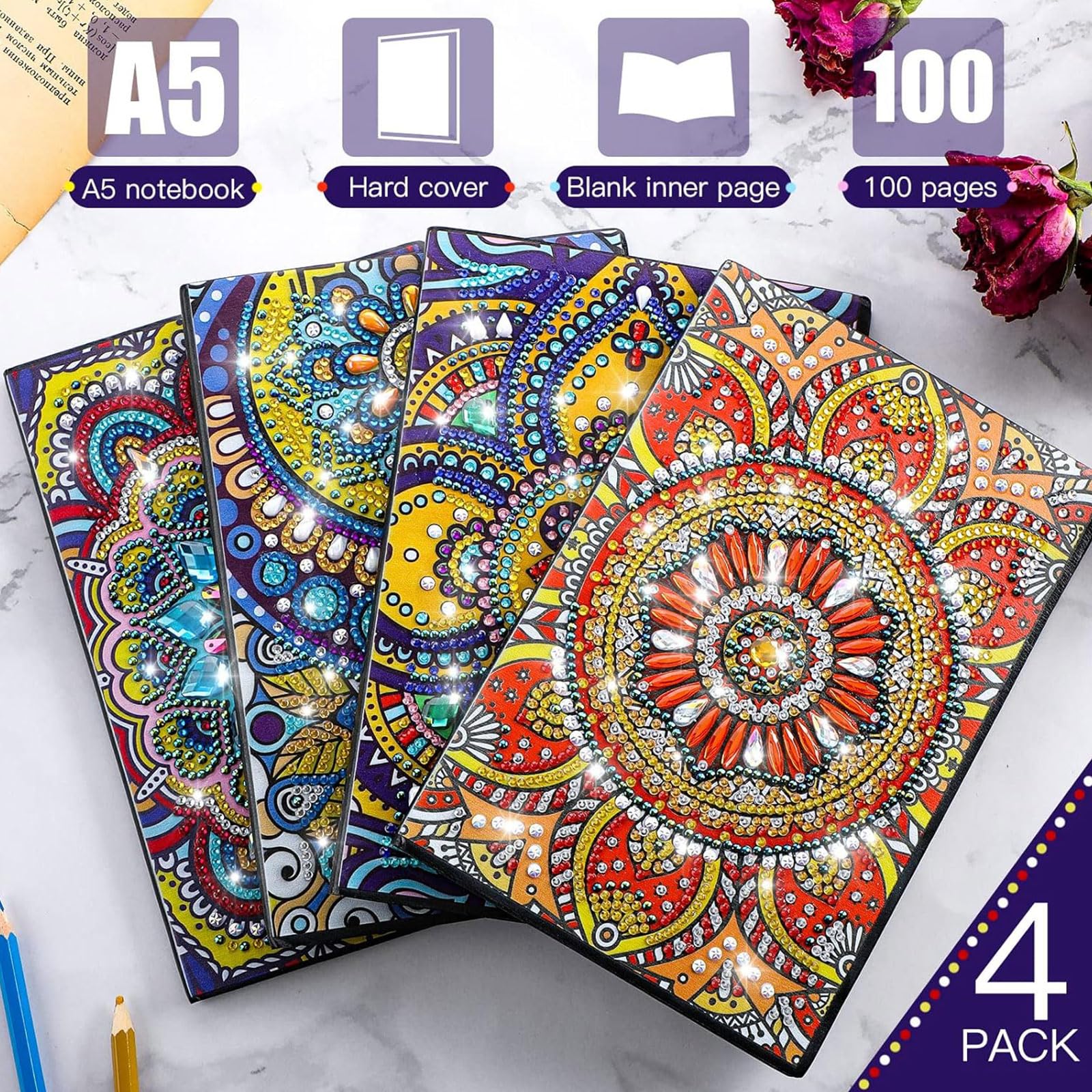 Ctosree Zestawy do malowania diamentami 5D 5D, DIY, kwiaty, diamenty, zestawy do malowania skóry, sztuka i rękodzieło, dla dorosłych, zestaw szkicowników, dziennik, szkicownik z narzędziami do