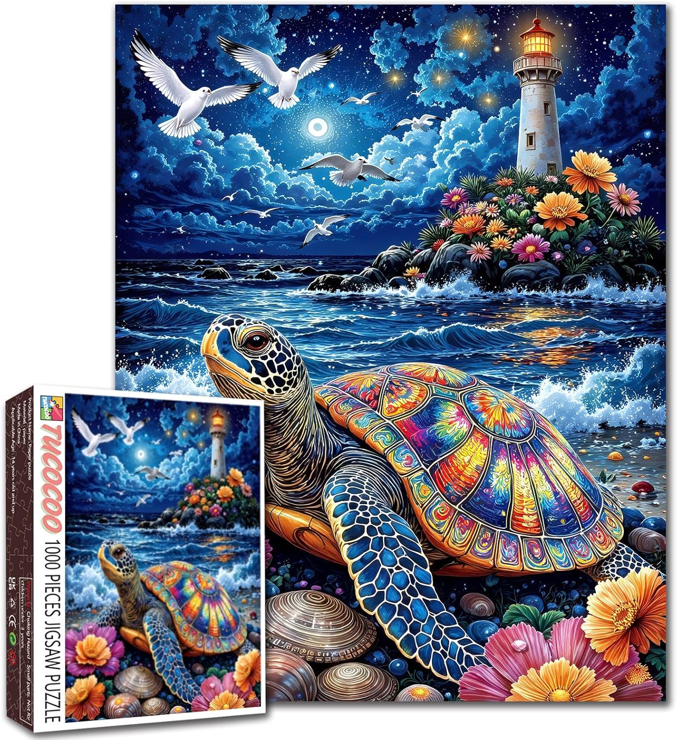 Lighthouse Jigsaw Puzzles 1000 Pieces Puzzle for Adults,Families(Sea Turtle,Seascape,Seashell,Beach,Animal,Sealife) Pieces Fit Together Perfectly 19.7''x27.6''inch Landscape Frameable Puzzle Art