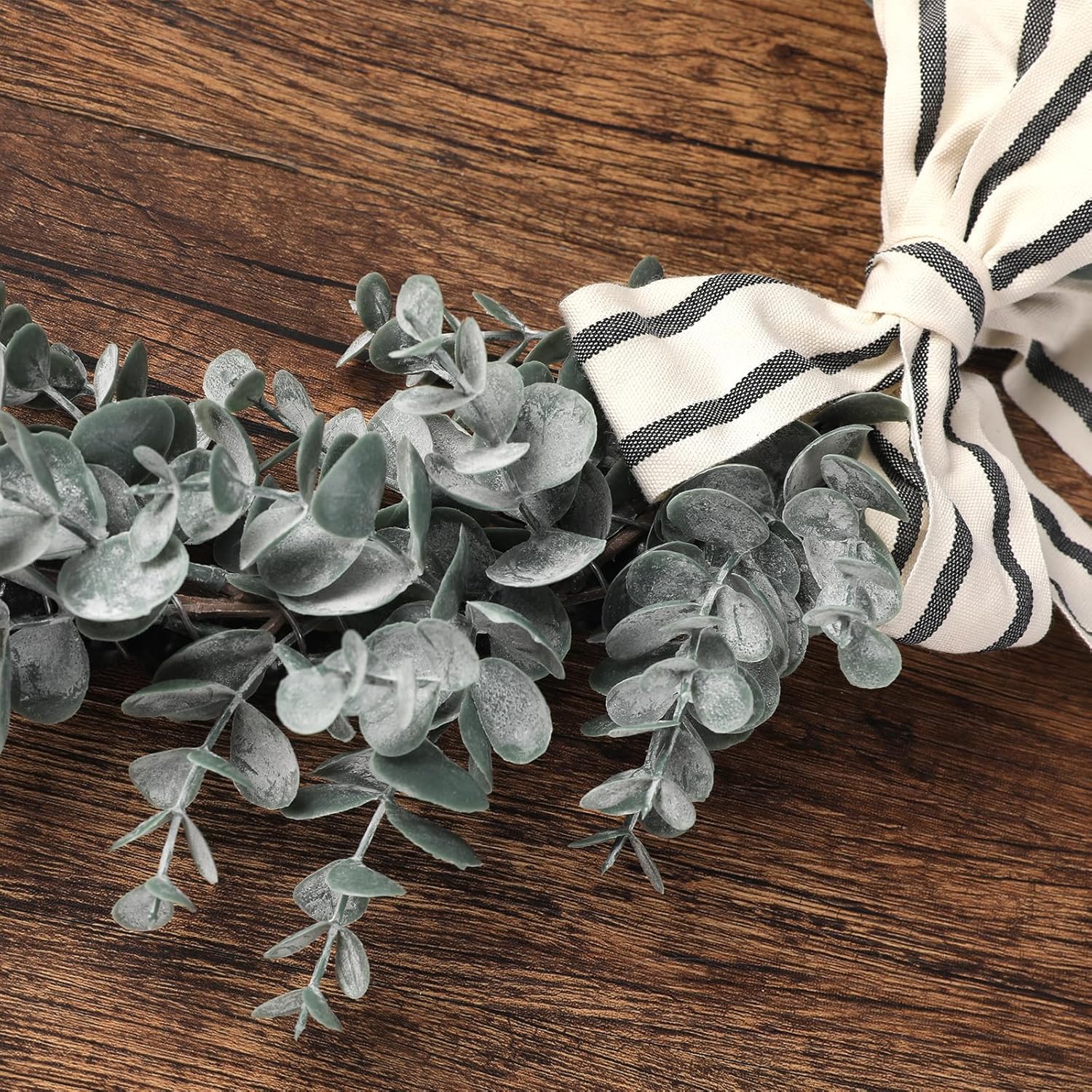 Wood Bead Eucalyptus Leaf Wreaths - 13 Inch Natural Greenery Wreaths Boho Wall Hanging Decoration for All Season Bedroom Room Rustic Farmhouse Home Indoor Outdoor Window Decor