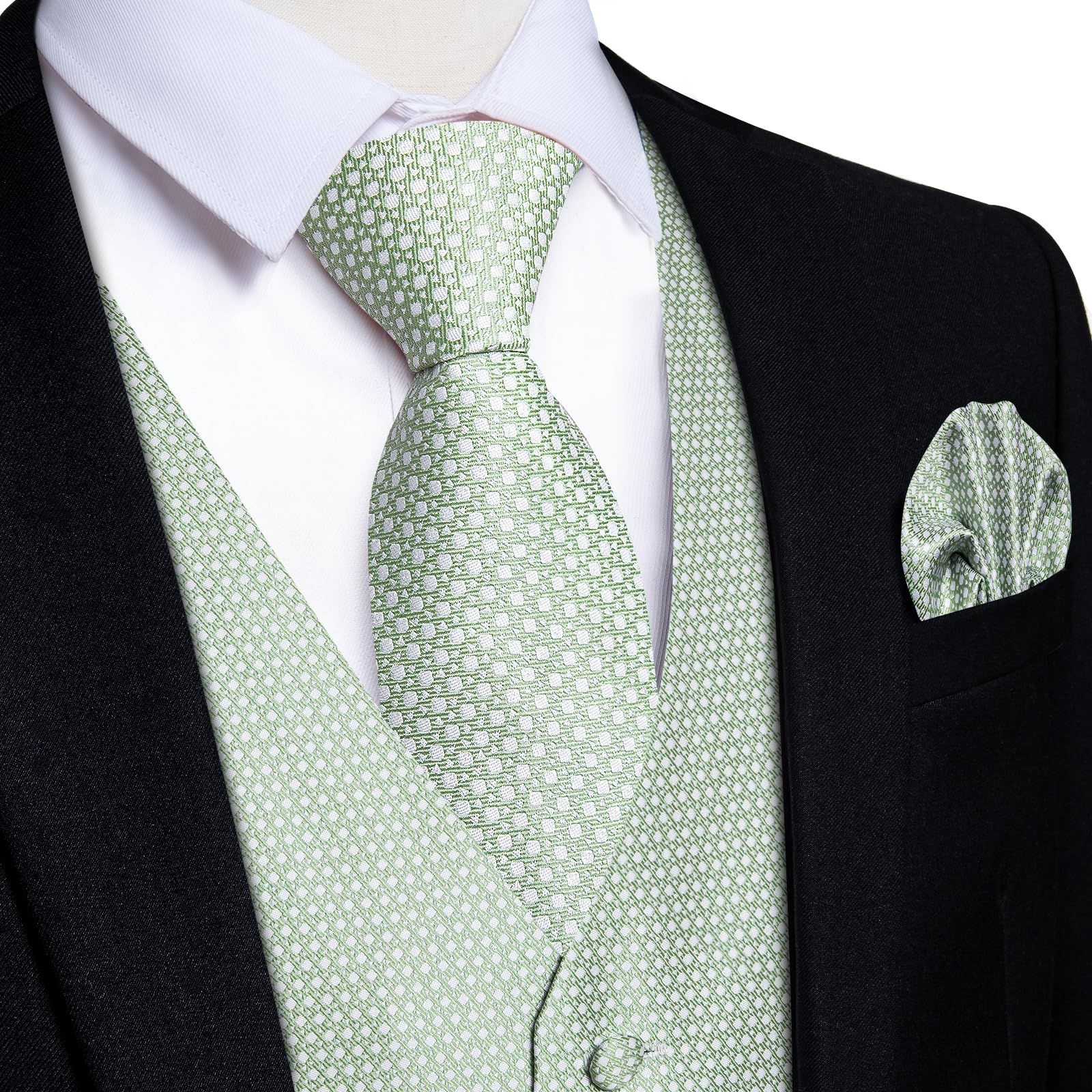 DiBanGu Herren-Weste, Paisleymuster, Jacquard-Seide, formeller Anzug, Weste, Krawatten-Set mit Einstecktuch, Anstecknadel für Smoking, Hochzeit, Party