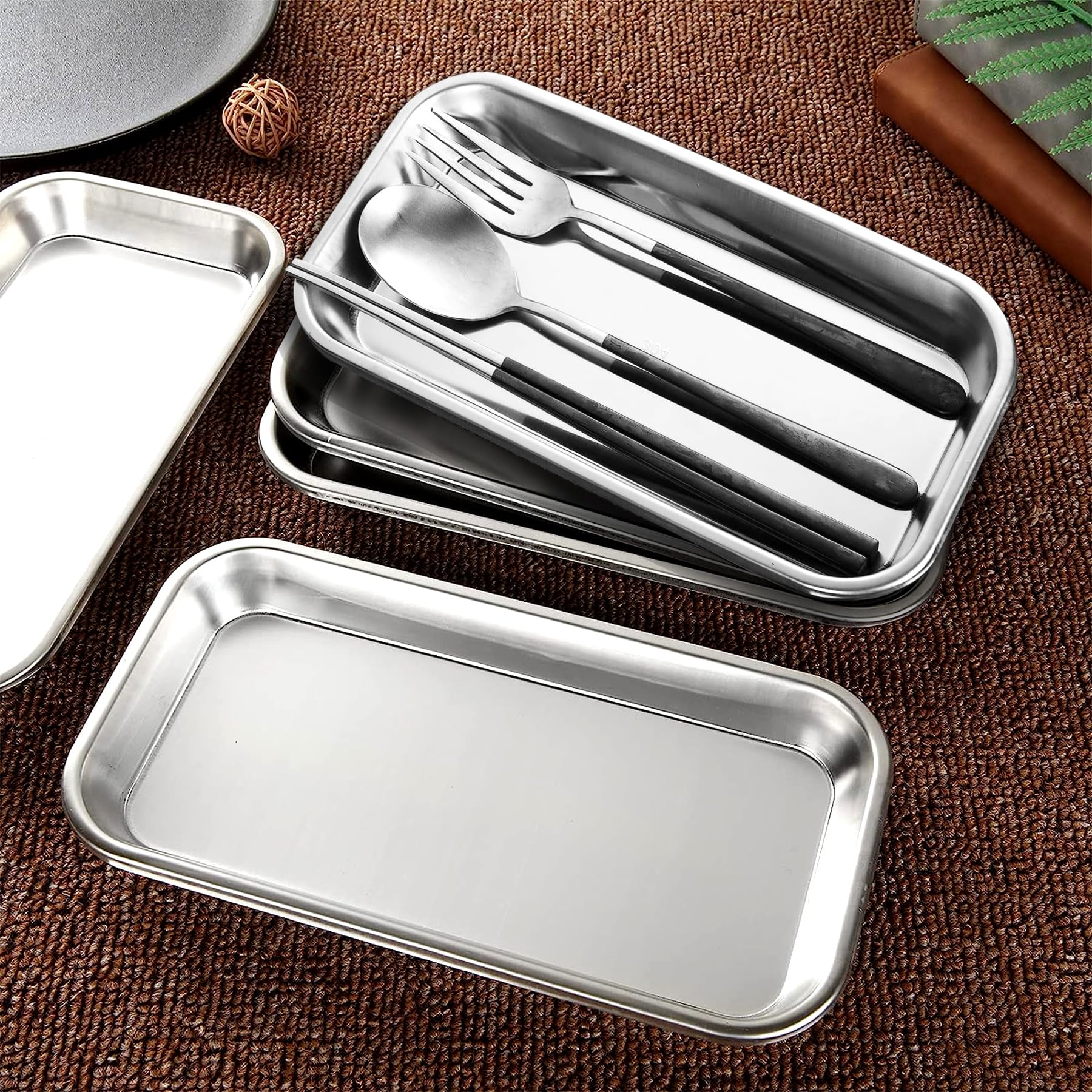 Plateau INOX Plateau à Instruments en 2 pièces, Plateaux Rectangulaires, Plateaux en Acier Inoxydable, Plateau de Laboratoire pour Assiettes de Service de Laboratoire - 22,5 x 11,5 x 1,7 cm