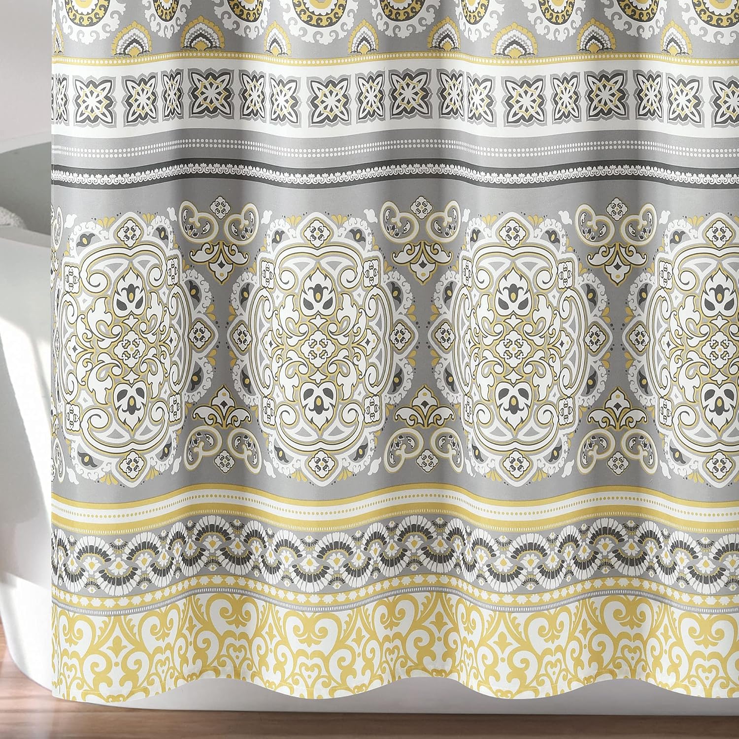 Lush Decor Nesco Stripe Shower Curtain Single 72" W x 72" L Yellow & Gray - Fabric Shower Curtains for Bathroom - Yellow Bathroom Curtain - Boho Decor