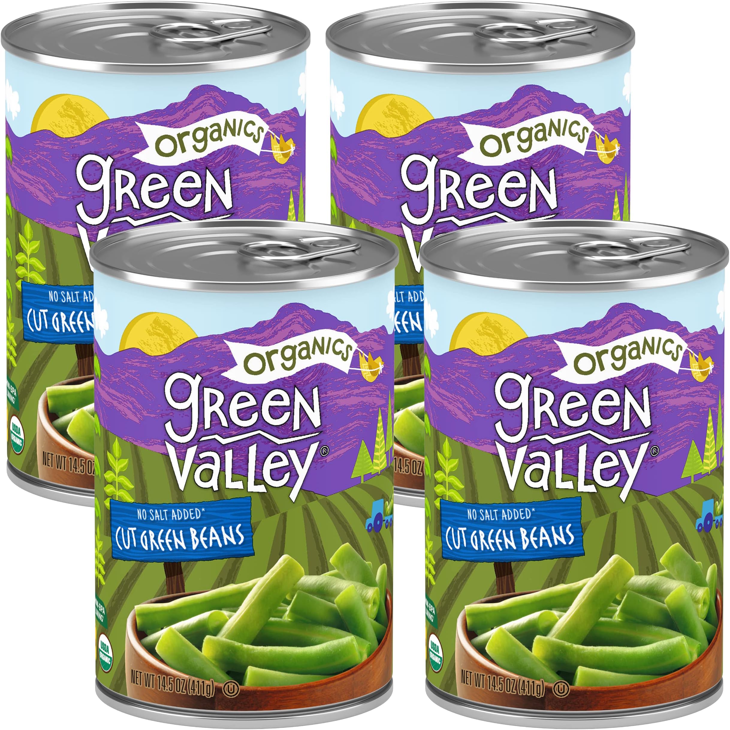 Organics Cut Green Beans | Certified Organic | Deliciously Mild Subtly Sweet Flavor, Tender-Crisp | 14.5 oz can (Pack of 4)