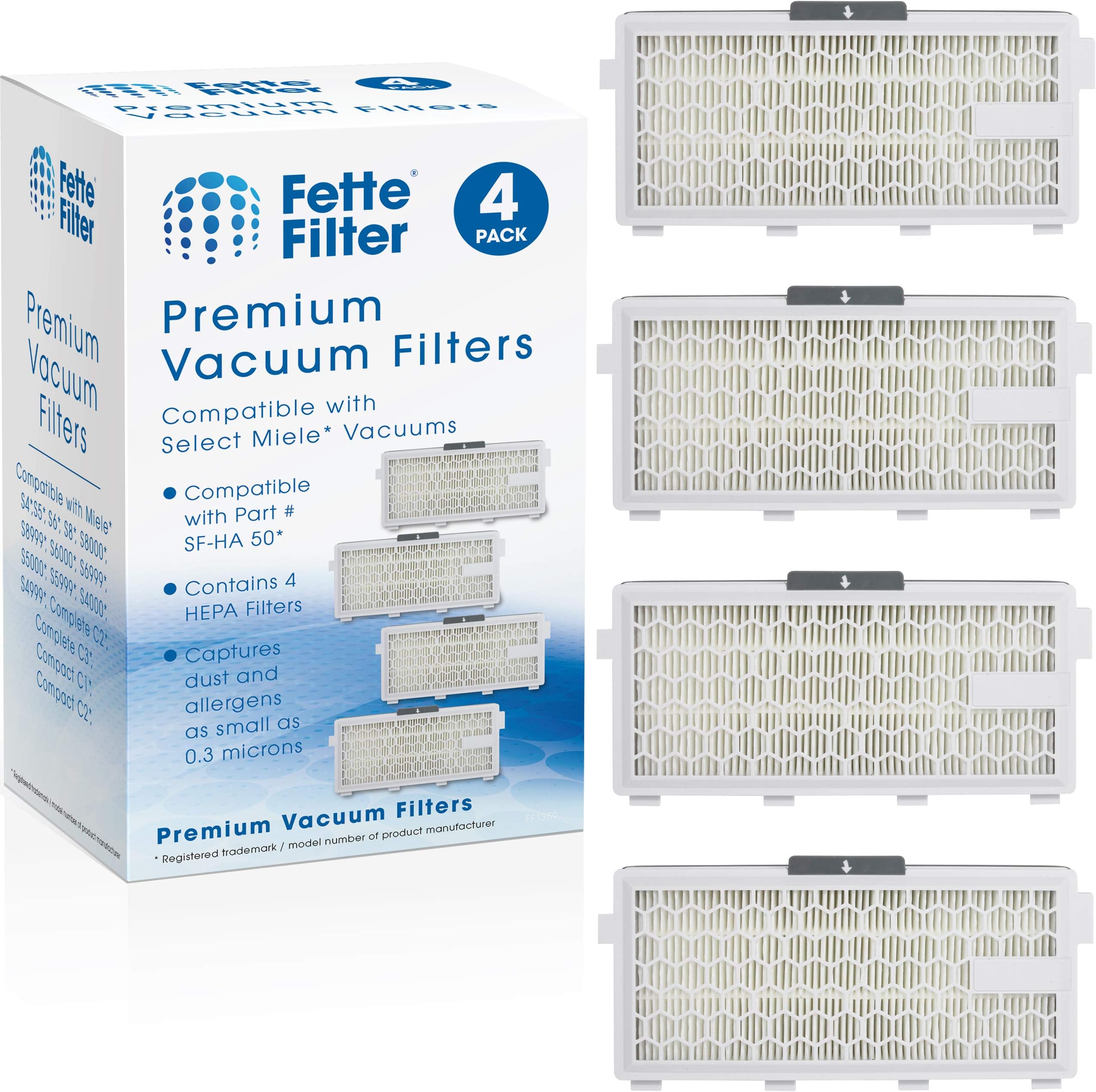 Pack of 4 HEPA Filters Compatible with Miele AirClean SF-HA 50 Filter for Model # S4, S5, S6, S8, S8000, S8999, S6000, S6999, S5000, S5999, S4000, S4999, Complete C2 & C3
