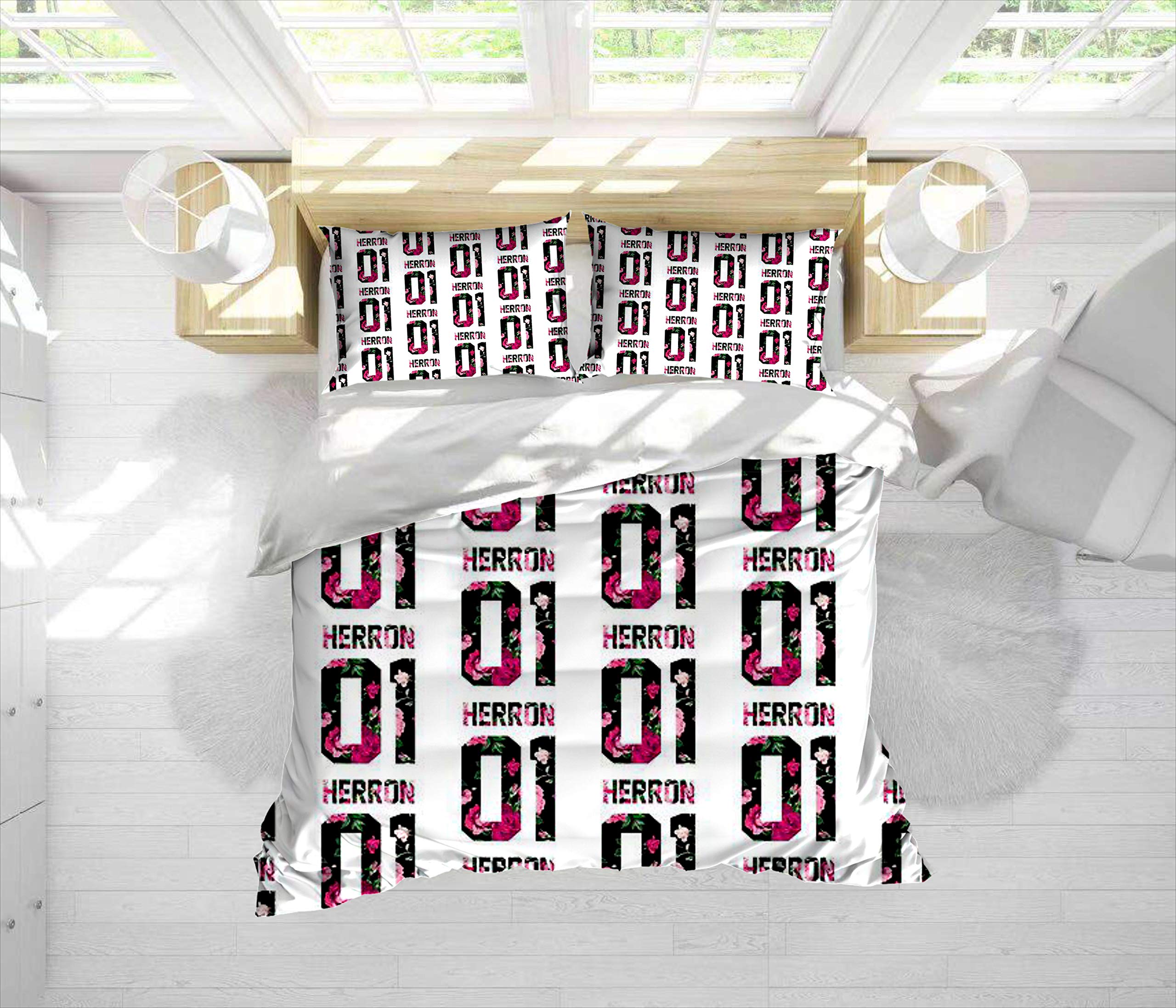 Fonkane Zach Herron - Colorful FlowersModern 3-Piece Bedding Duvet Cover Set Ultra Soft Easy Care Hypoallergenic Microfiber with Zipper Machine Washable- Queen/Full