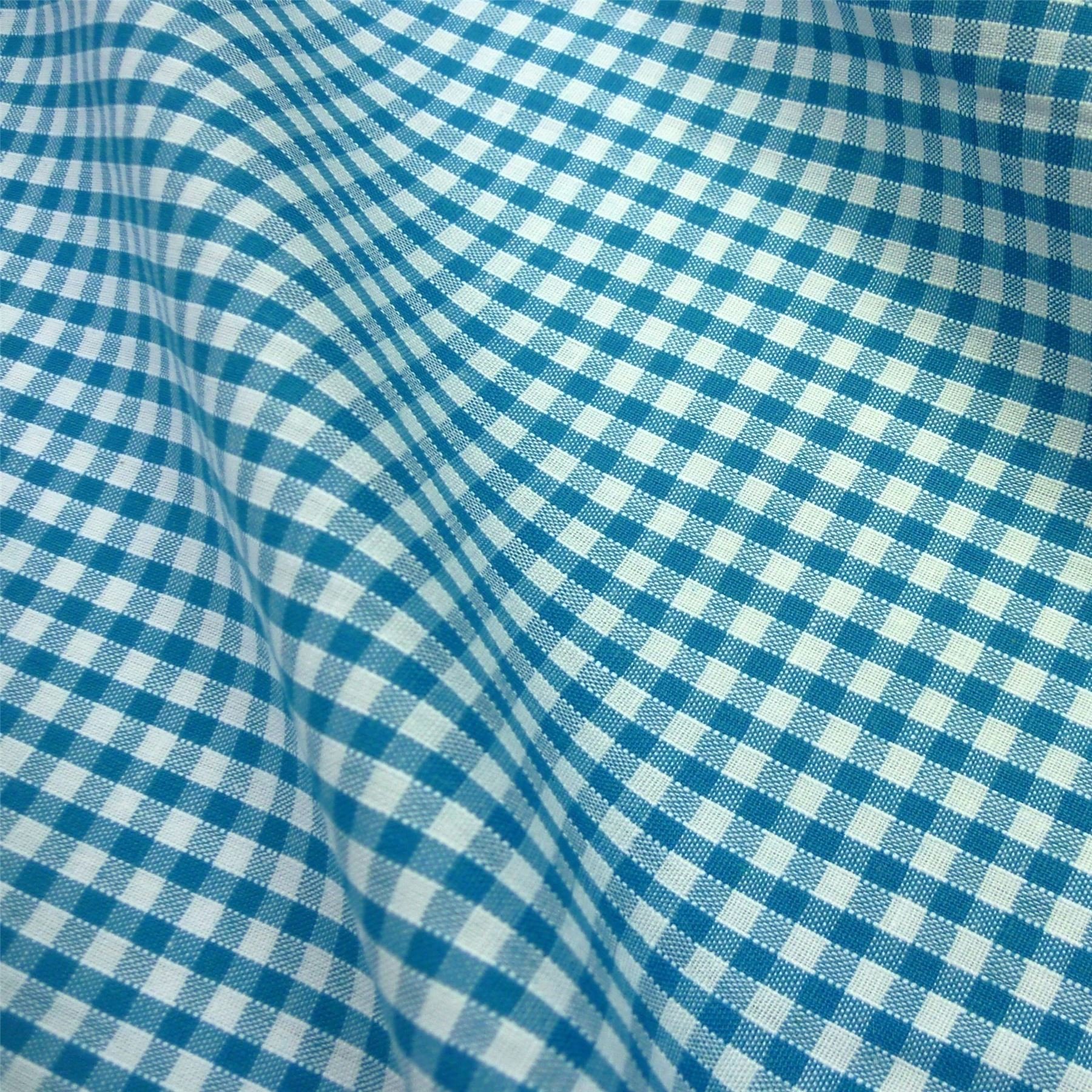 Nortex Mill Blue Turquoise & White 1/8" (3 Mm) Corded Polycotton Gingham Fabric (Per Metre)
