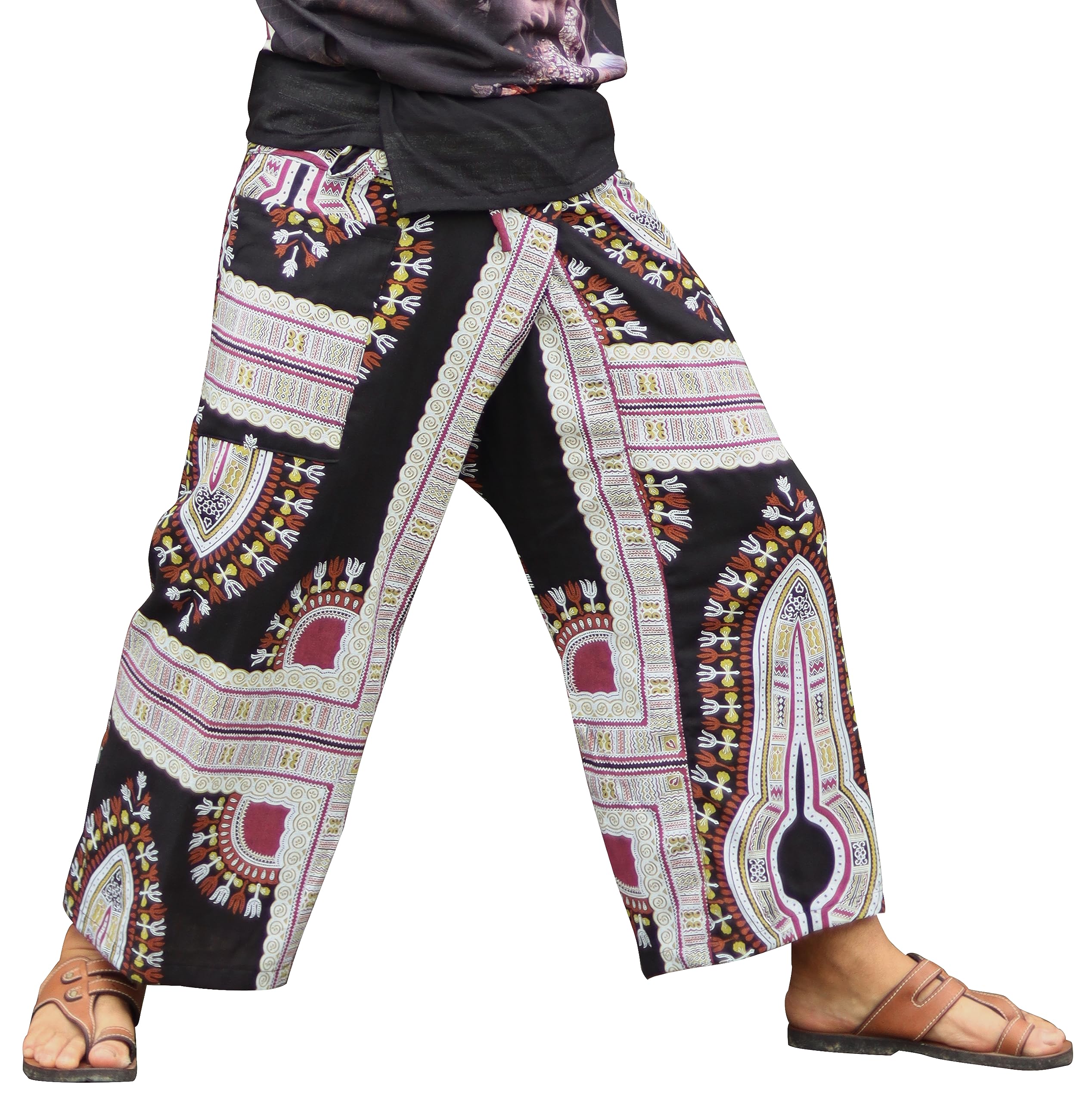 RaanPahMuang Warm Cotton Fisherman Wrap Pants Printed Dragon Column