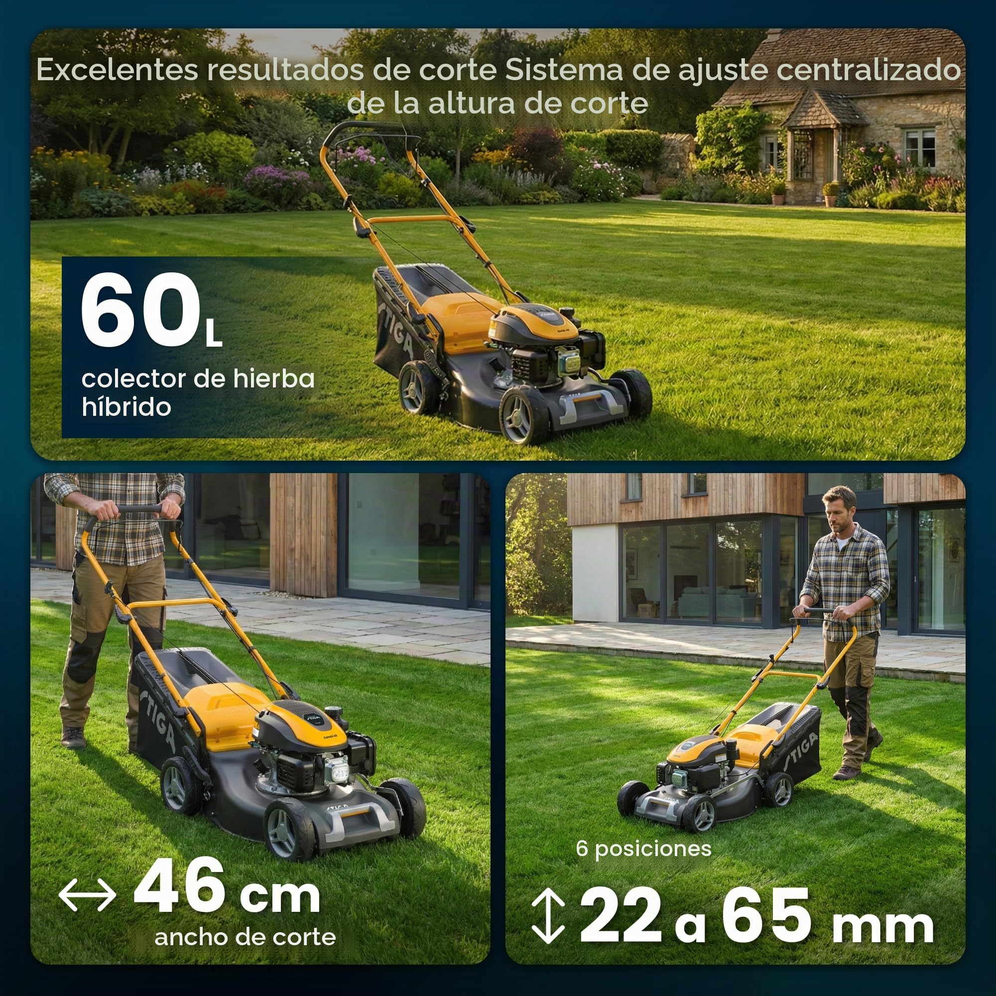STIGA Combi 48 S - Cortacésped con tracción a gasolina, motor de gasolina de 139 cm³, ancho de corte de 46 cm, cesta de 60 L, incluye tapón de mantillo