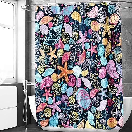 Berkin Arts Juego de cortina de ducha de baño con diseño de paisaje marino, 70 x 70 pulgadas, impermeable, decoración de poliéster con ganchos,