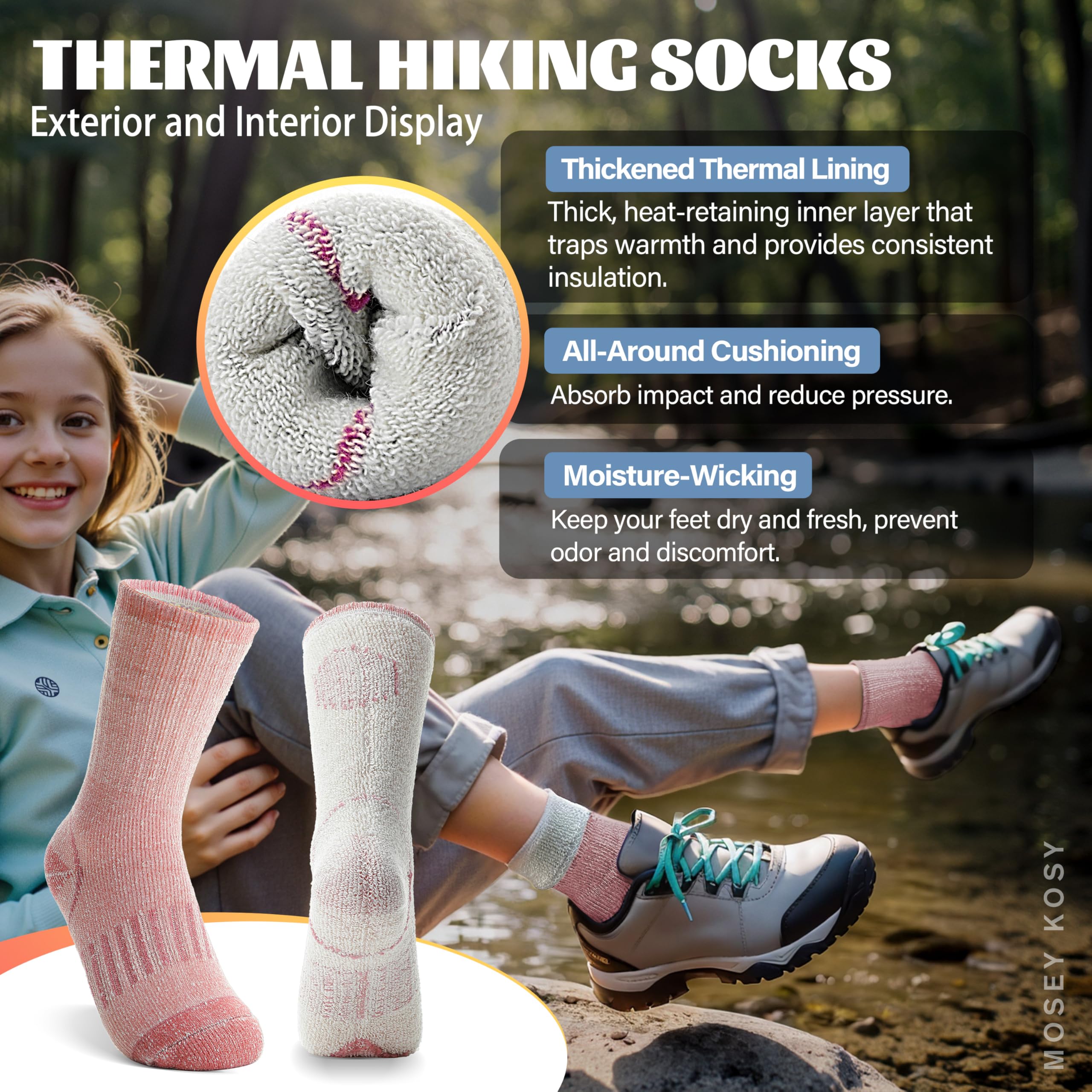 MOSEY KOSY 4 Paar Kinder Merino Wolle Wander Socken Jungen Mädchen Kleinkinder Thermo Winter Warme Stiefel Dicke Polster Snowboard Socken