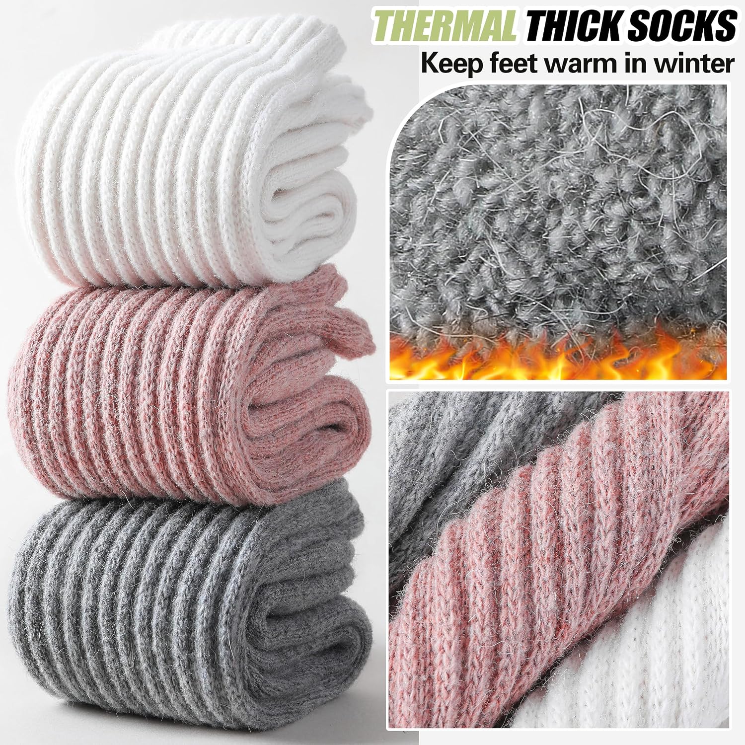 EBMORE Merino Wool Slouch Boot Socks Thermal Warm Winter Thick Scrunch Cozy Crew Socks for Women 4 Pairs
