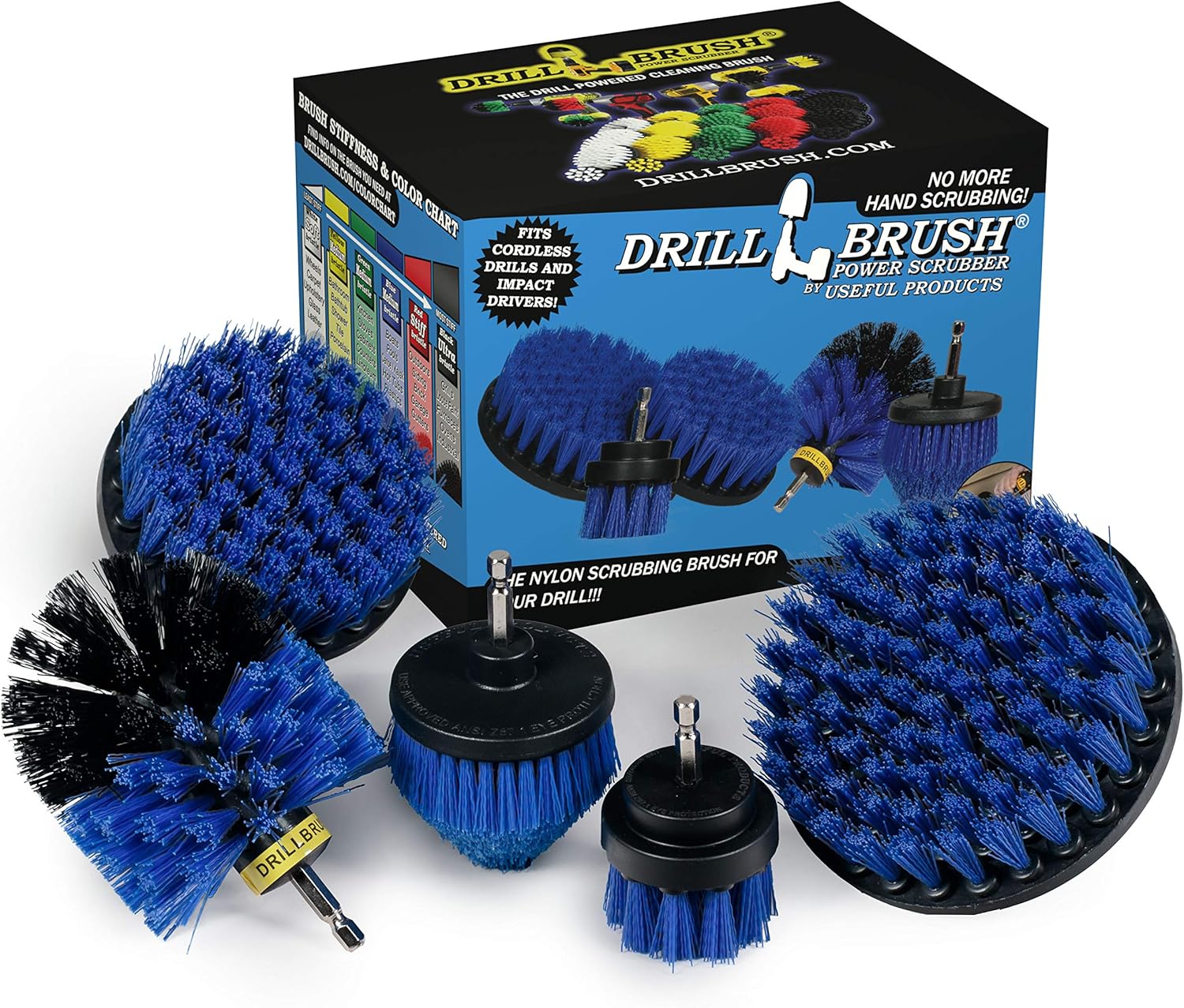 Aquatic All-Purpose Cleaning Brush Set - Medium Stiffness Blue Brushes - Long Reach Extension Attachment Kit - Aquarium Cleaning Products - Fish Tank Cleaner Brushes - Boat Scrub Brush - Hull Scrubber