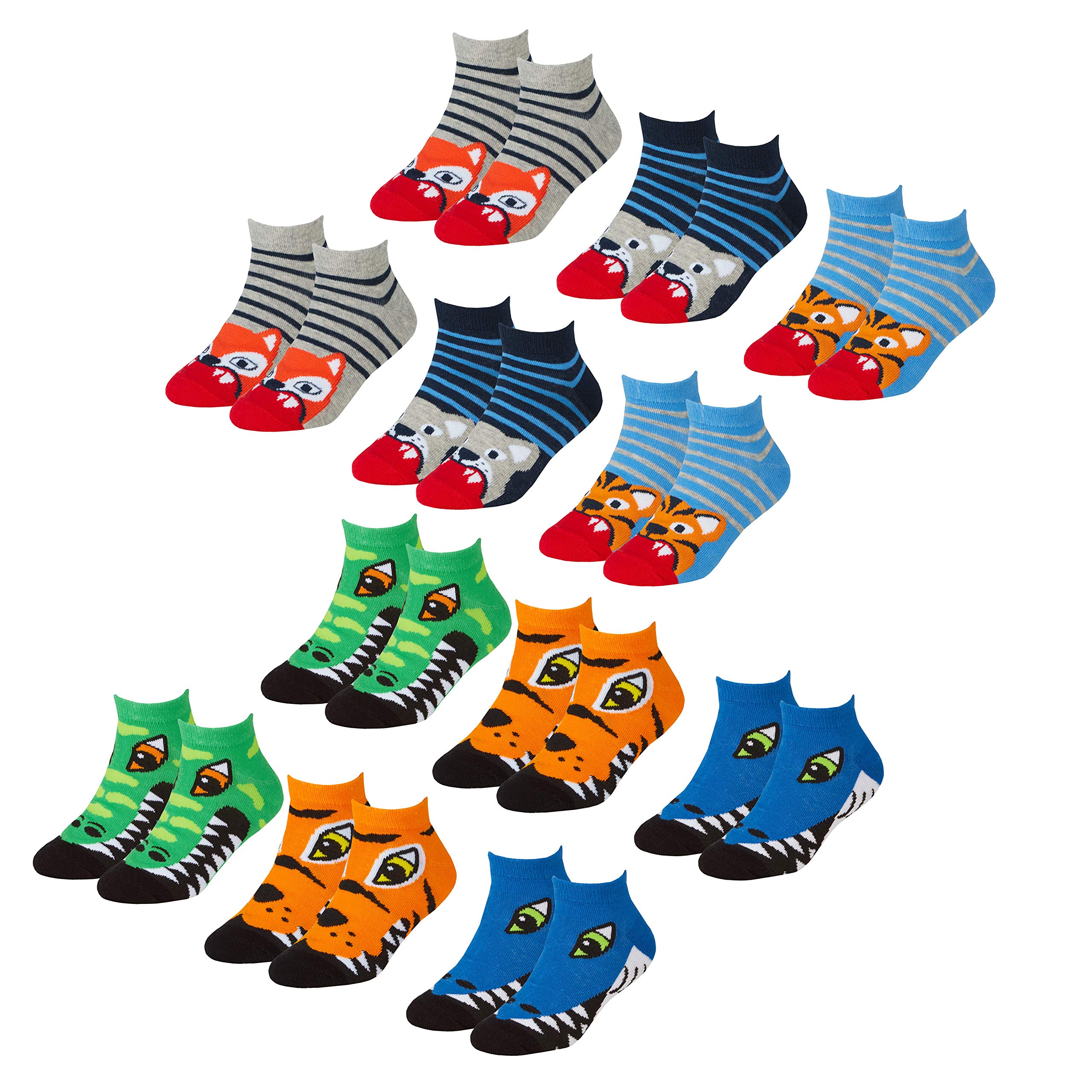 Metzuyan Boys 6 or 12 Pairs Trainer Liner Socks Cotton Rich Multipack Colourful Animal 4 Pack Animal 6-8.5