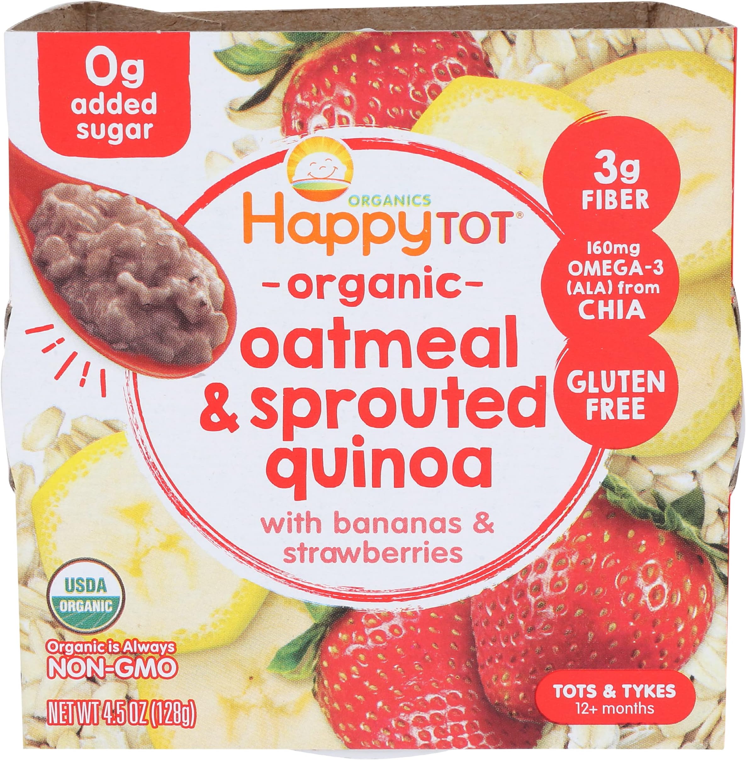 Happy Tot, Super Morning Oatmeal Bowl Bananas Strawberries Organic, 4.5 Ounce