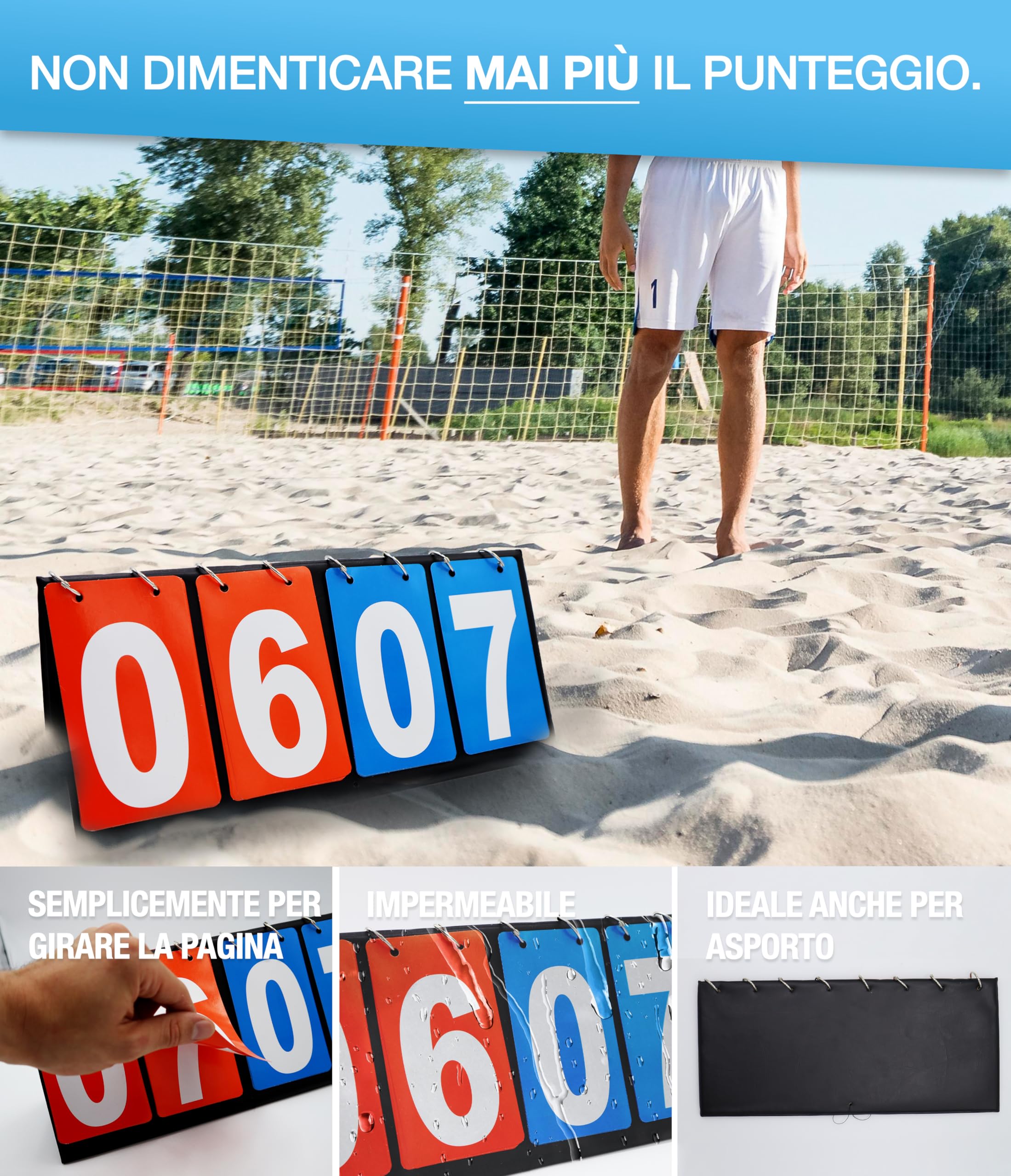 PHIBER-SPORTS Rete da badminton, rete da volano – 420cm, regolabile in altezza su 3 livelli + tabellone segnapunti – anche come rete da tennis, rete da pallavolo per piscina, calcio-tennis – inclusa