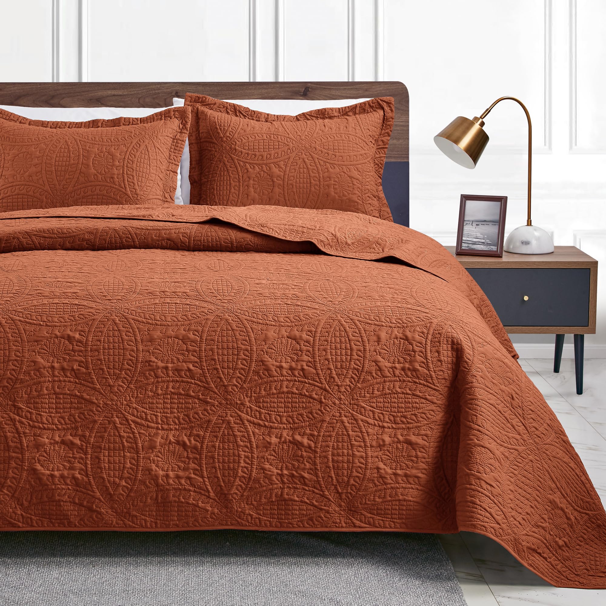 Love's cabin Quilts for Queen Bed Umber Bedspreads - Soft Bed Summer Lightweight Bedspread Comforter - Modern Style Coin Pattern Coverlet for All Season - 3 Pieces (1 Quilt, 2 Pillow Shams)