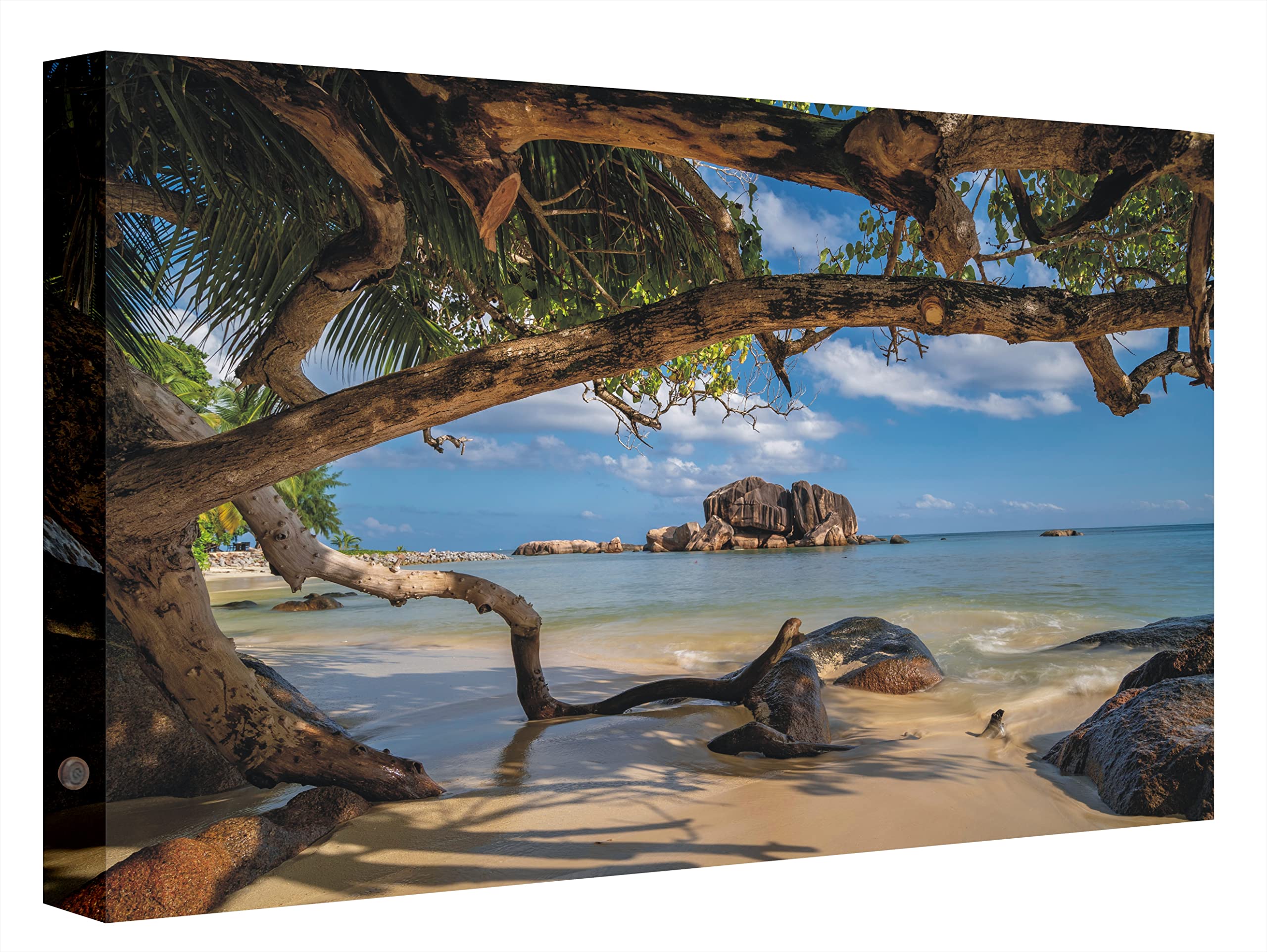 Tableau lumineux LED plage roches contre les pièces sombres