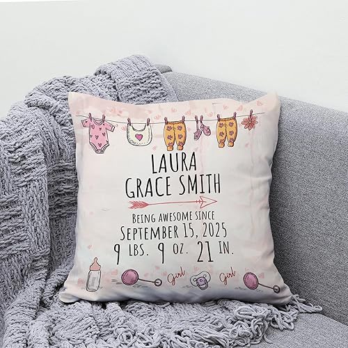 Vista 37 de Hyturtle Almohada personalizada con anuncio de nacimiento para niños (inserto incluido), regalo para bebé niño, almohada de estadísticas