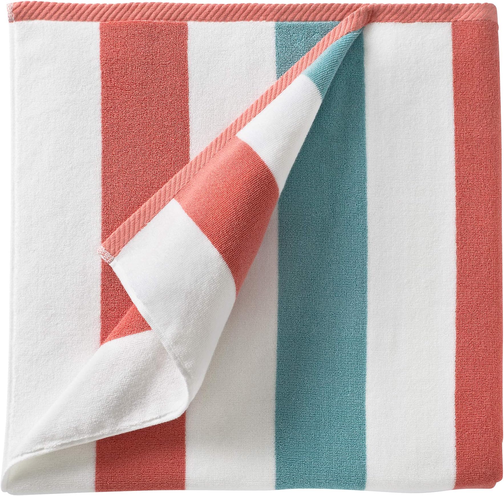 Laguna Beach Textile Company Co. Striped Cabana Towel - Oversized, Plush 630 GSM Cotton - Coral Orange & Sea Glass Green