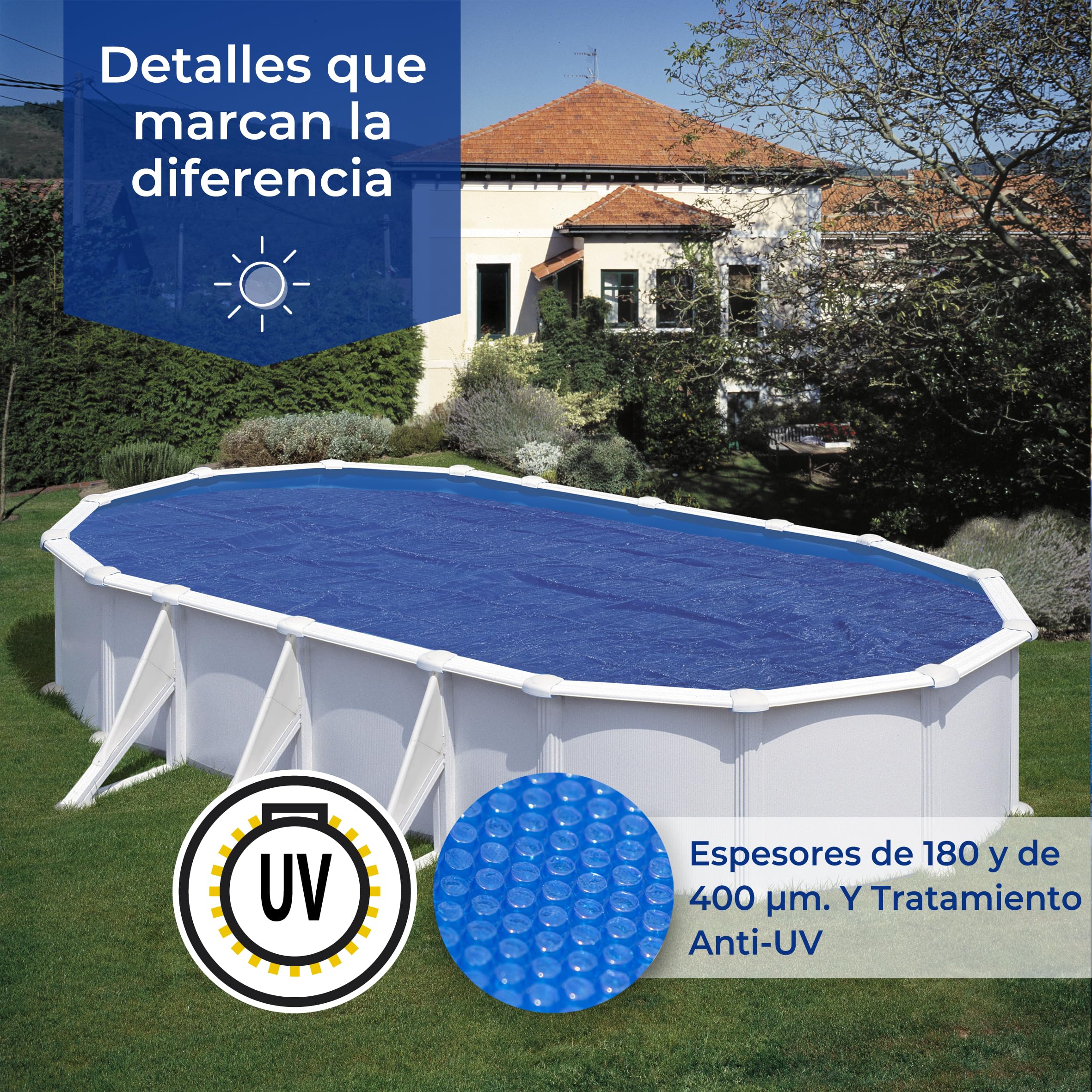 Gre CVP900 - Cobertor de Verano para Piscina Ovalada de 910x460 cms, Color Azul