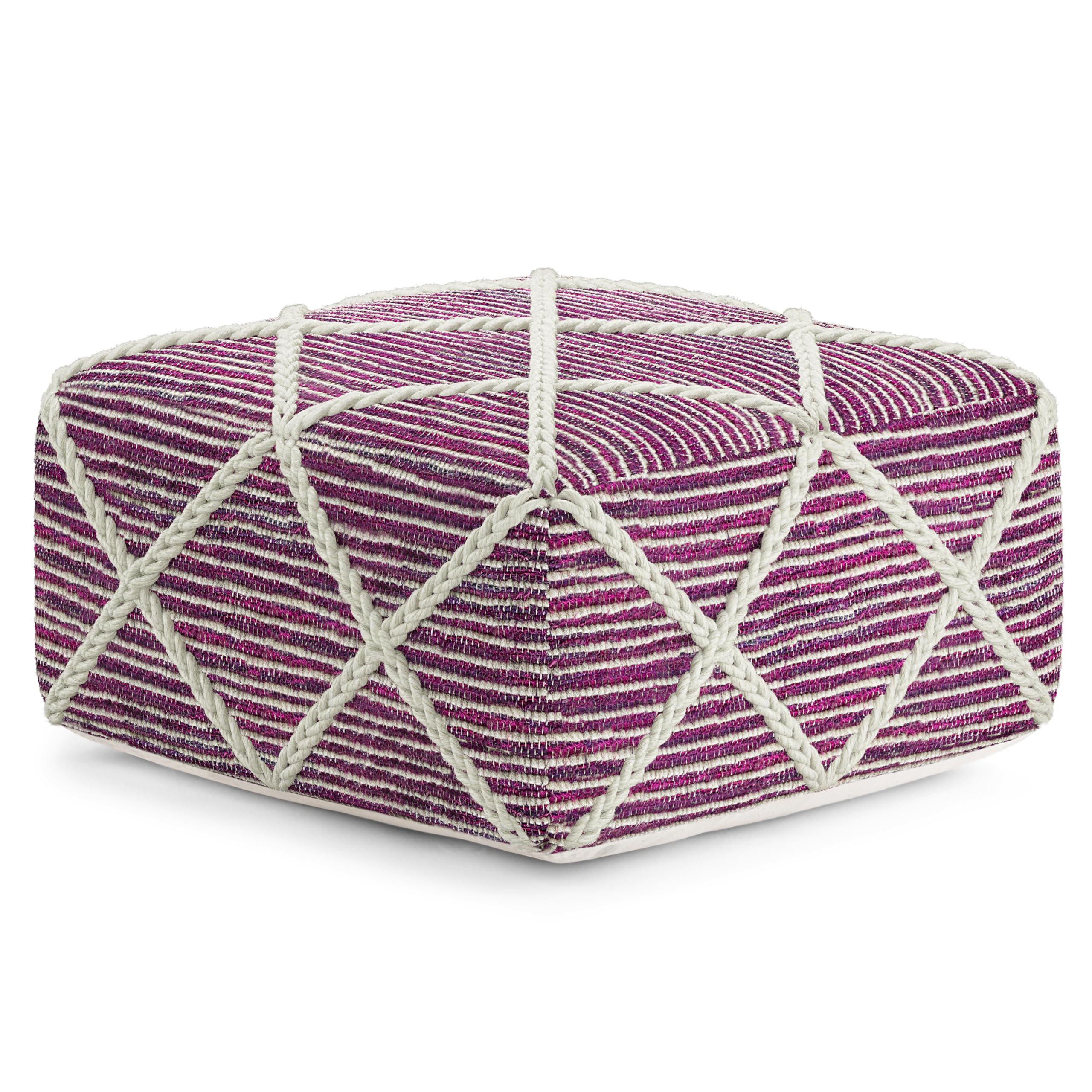 SIMPLIHOME Cowan 20 Inch Contemporary Square Pouf in Magenta and Natural Handloom Woven, For the Living Room, Bedroom and Kids Room-image-22