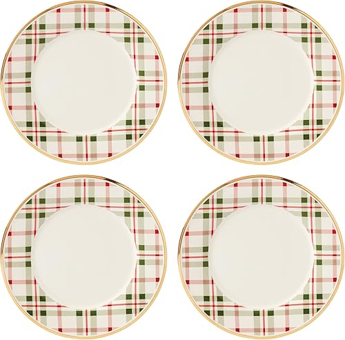 Lenox Platos llanos navideños a cuadros, juego de 4, 6.02, rojo y verde