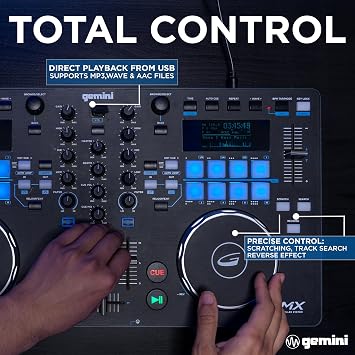 Gemini Sound GMX Versatile DJ Controller & Media Player - Compact USB/MIDI System with VirtualDJ LE, Ideal for Mobile DJs & Live Performances