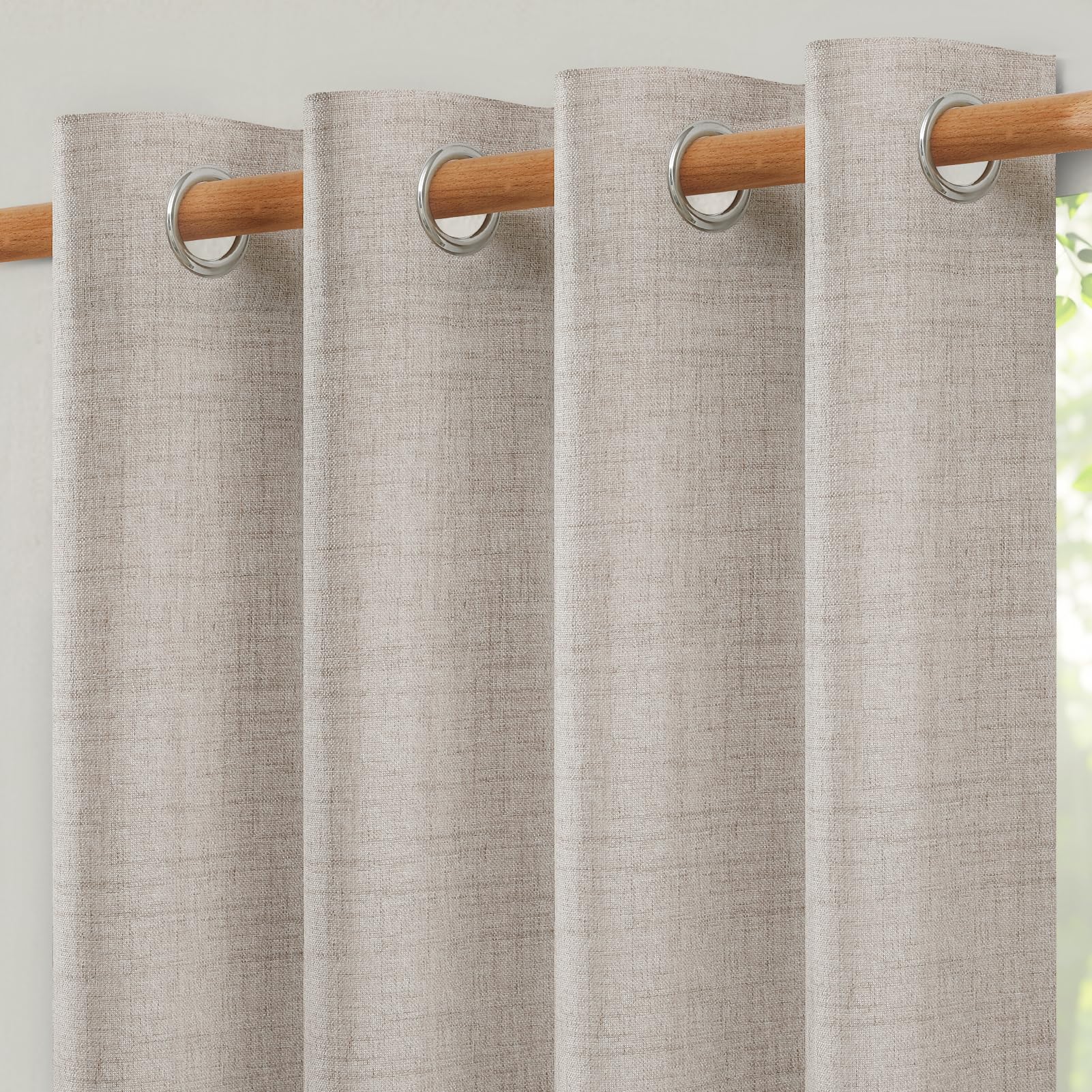 Softalker Gardinen mit ösen Leinenoptik Vorhänge Wohnzimmer Modern 300cm Extra Breit Vorhang Halbtransparent Gardinenschals 240cm Hoch Gardine Schlafzimmer Raumtrenner für Gardinenstange,1 Stück,Natur