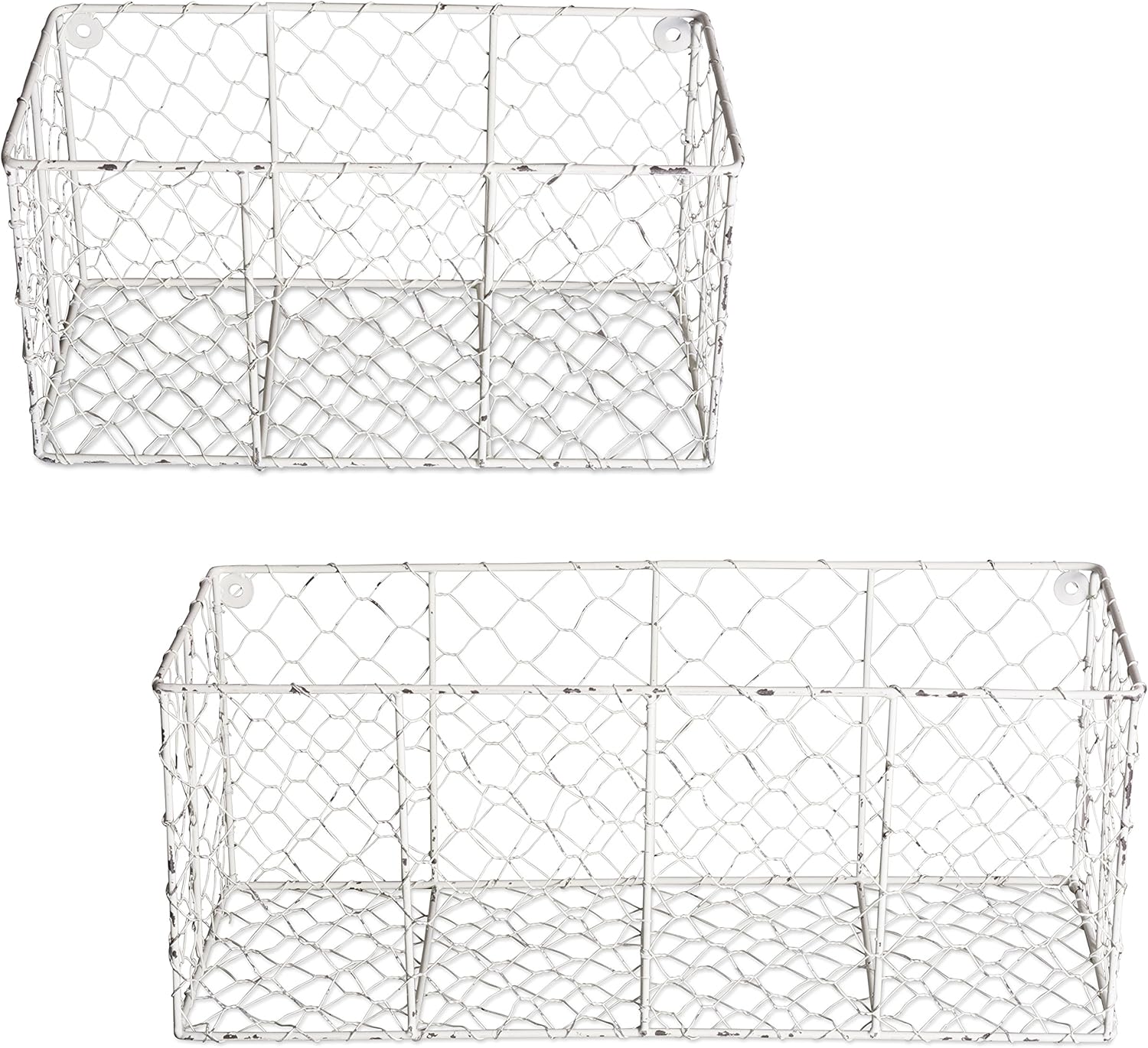 DII Chicken Wire Collection Farmhouse Vintage Wall Baskets, Medium Basket, White