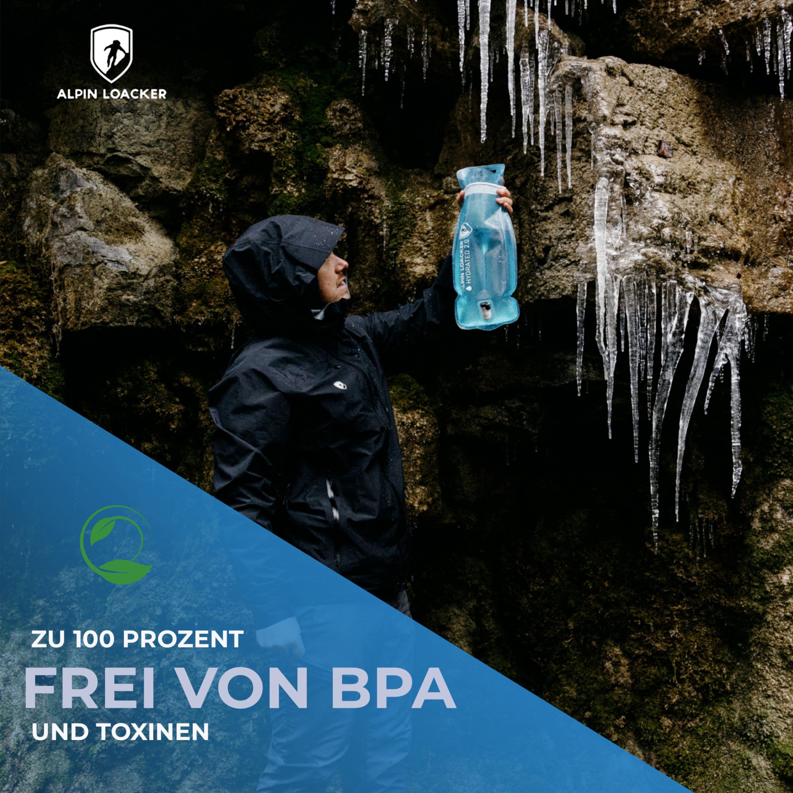 ALPIN LOACKER Carbon Faltstock mit Korkgriff (2er Set) + 3L Trinkblase – Verstellbare Trekkingstöcke aus Carbon mit Trinksystem – Leicht & Stabil für Wandern, Bergtour & Trekking