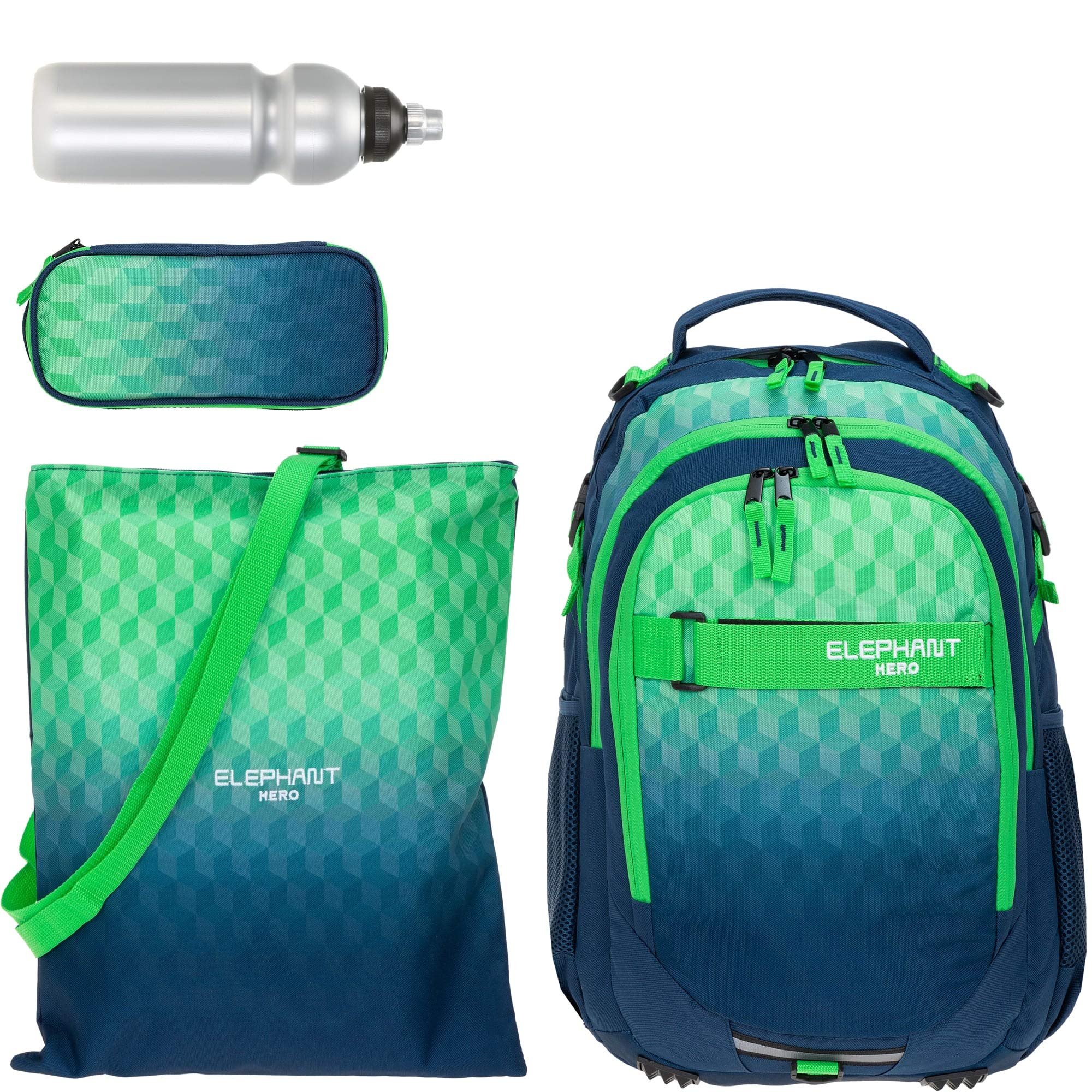 Elephant 4 Teile Rucksackset Hero Signature 12810 Cube Green Blue rtmf
