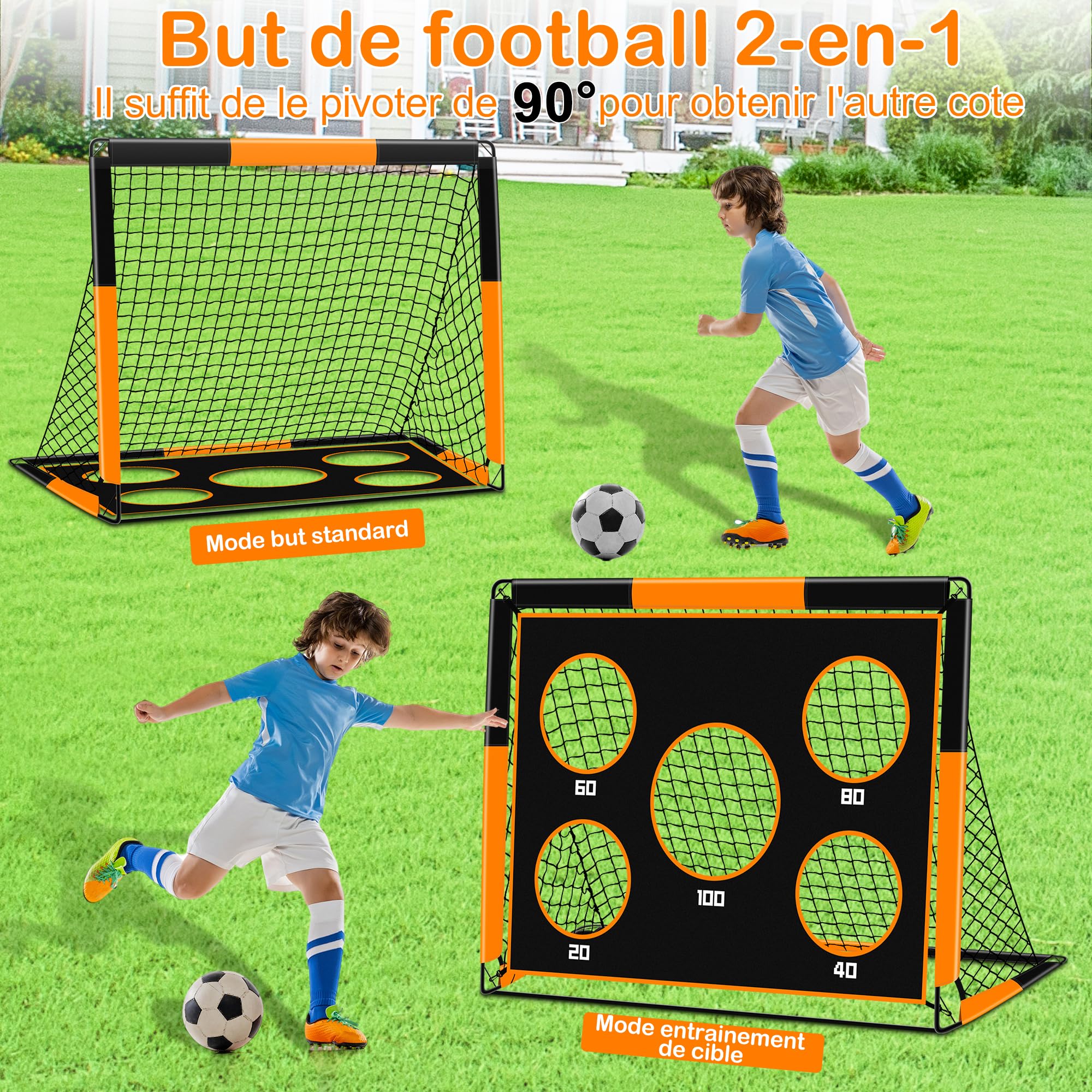 But de Football pour Enfants 2 en 1 avec Filet, 5 Cibles et Sac de Transport, Cage de Foot Exterieur 1.2M/1.5M