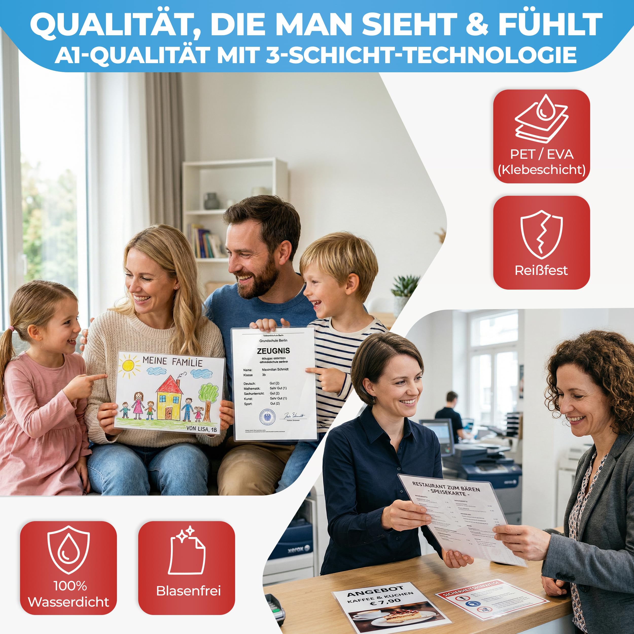 XLam Laminierfolien A4-2 x 125 Mic - matt - 100 Stück - PREMIUMQUALITÄT FÜR PERFEKTE LAMINIERERGEBNISSE
