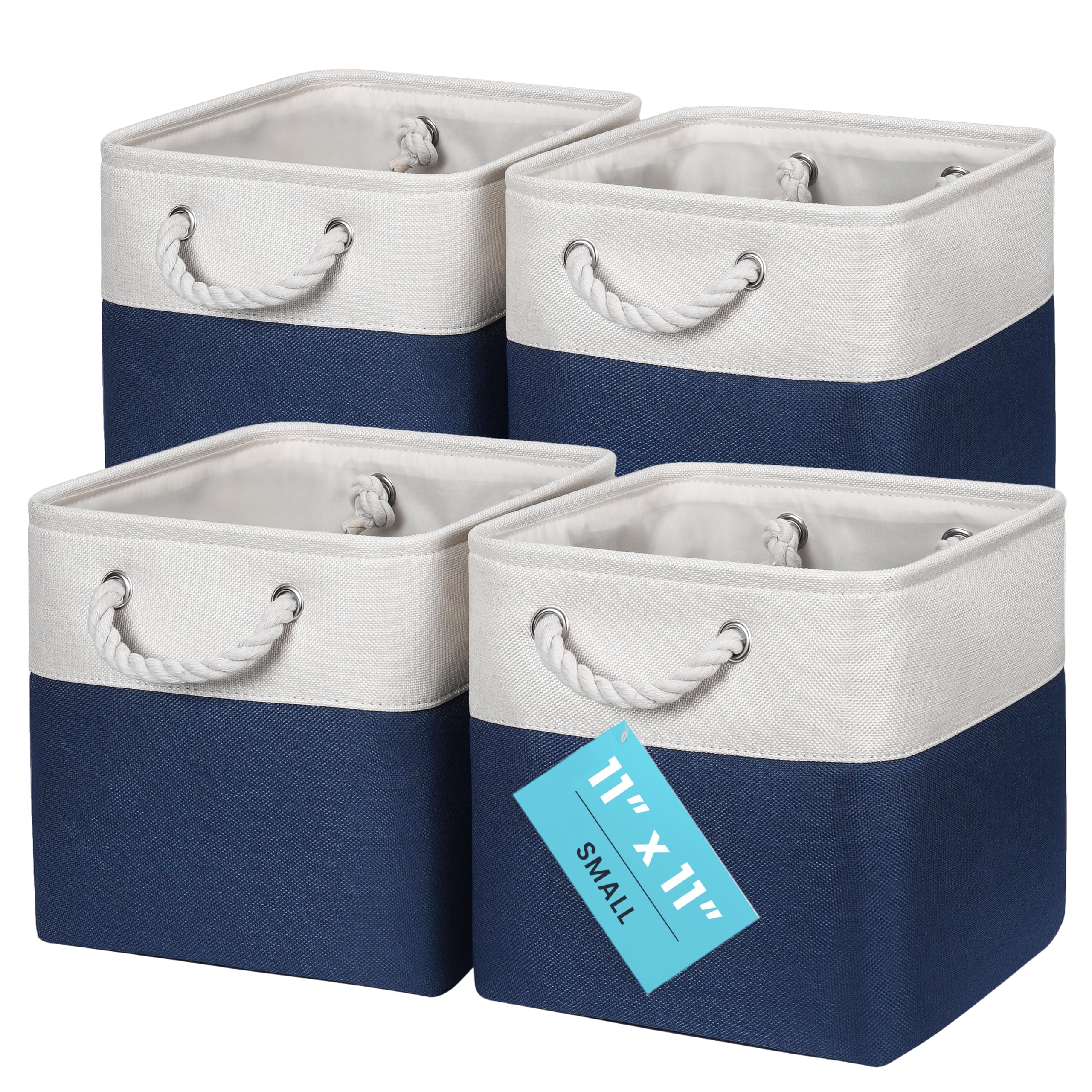 OrganiHaus Set di 4 Cubi Scatole Portaoggetti 28x28, Cestini Portaoggetti in Tessuto con Manici in Corda, Cubi Portaoggetti Pieghevoli per Libreria Kallax, Cestino per la Cameretta. Blu navy