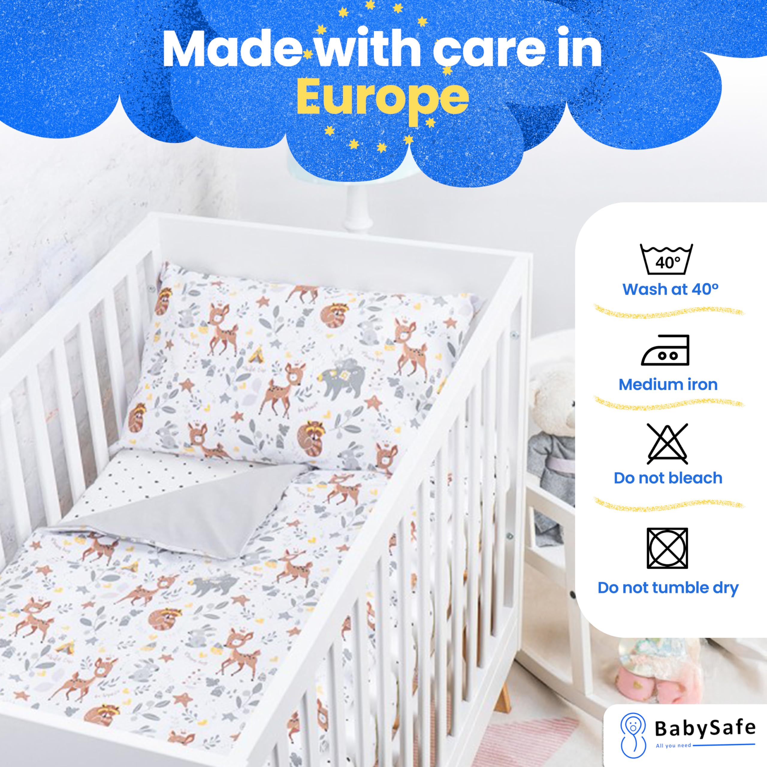 BABYSAFE Housse de Couette pour lit Bébé 120 x 90 cm, 100% Coton Biologique, draps certifiés Oeko-TEX, lit Simple, Parure de lit Enfant, Forêt