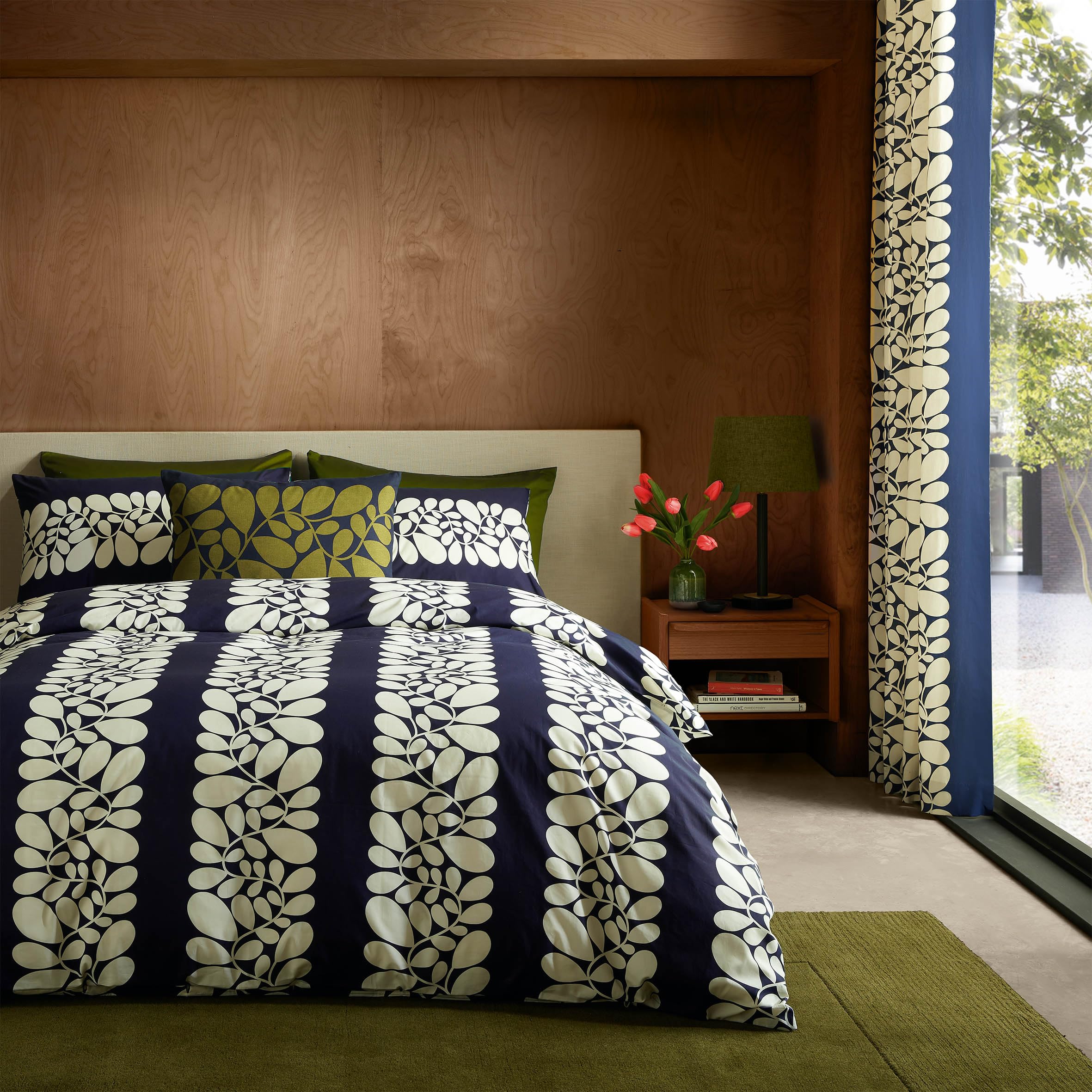 Orla Kiely Bedding - Sycamore Stripe Space Blue 100% Cotton Duvet Cover Set (King Size Duvet Cover Set: 230cm x 220cm)