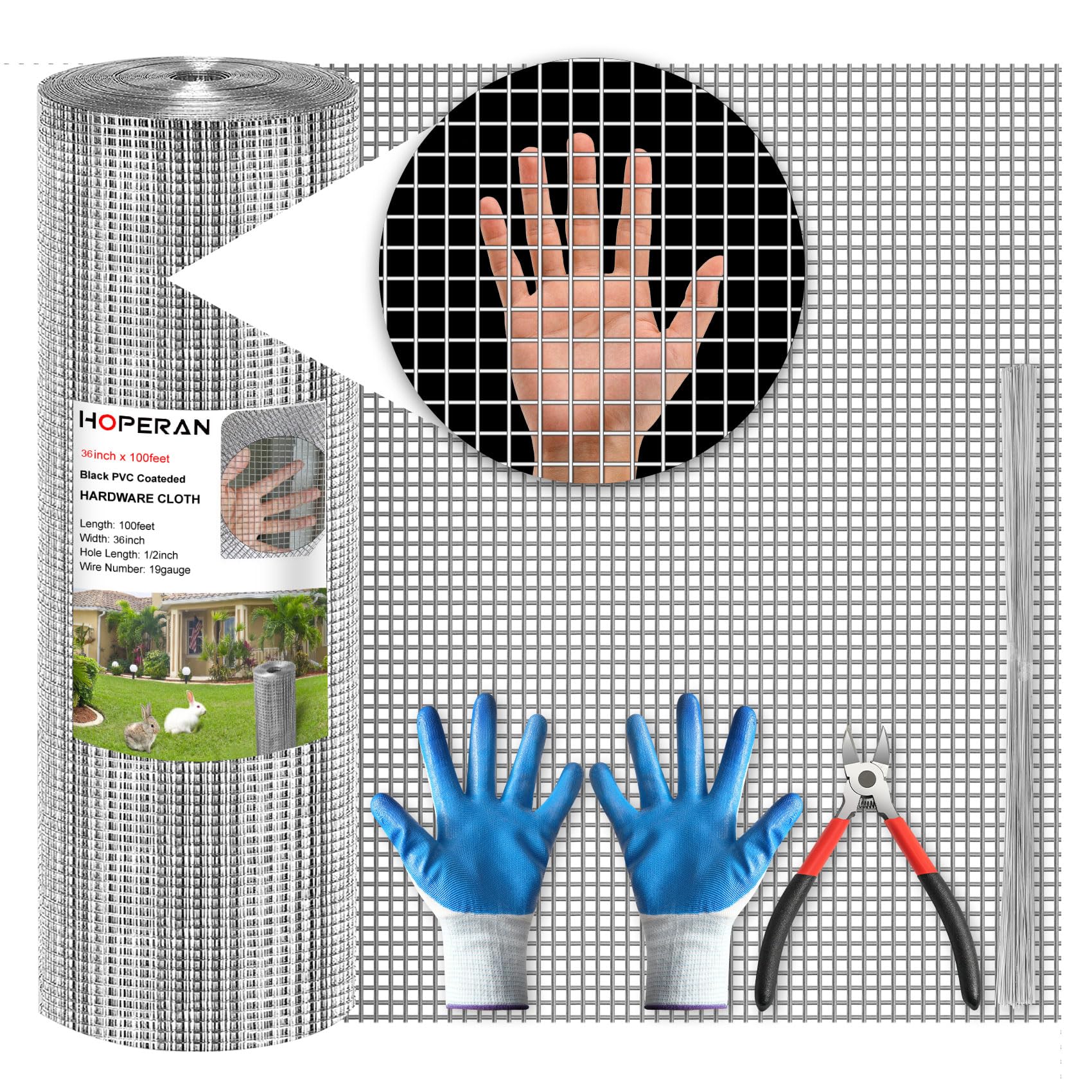 HOPERAN Hardware Cloth 1/2 Inch 36 x 100 ft, 19 Gauge Chicken Wire Fencing